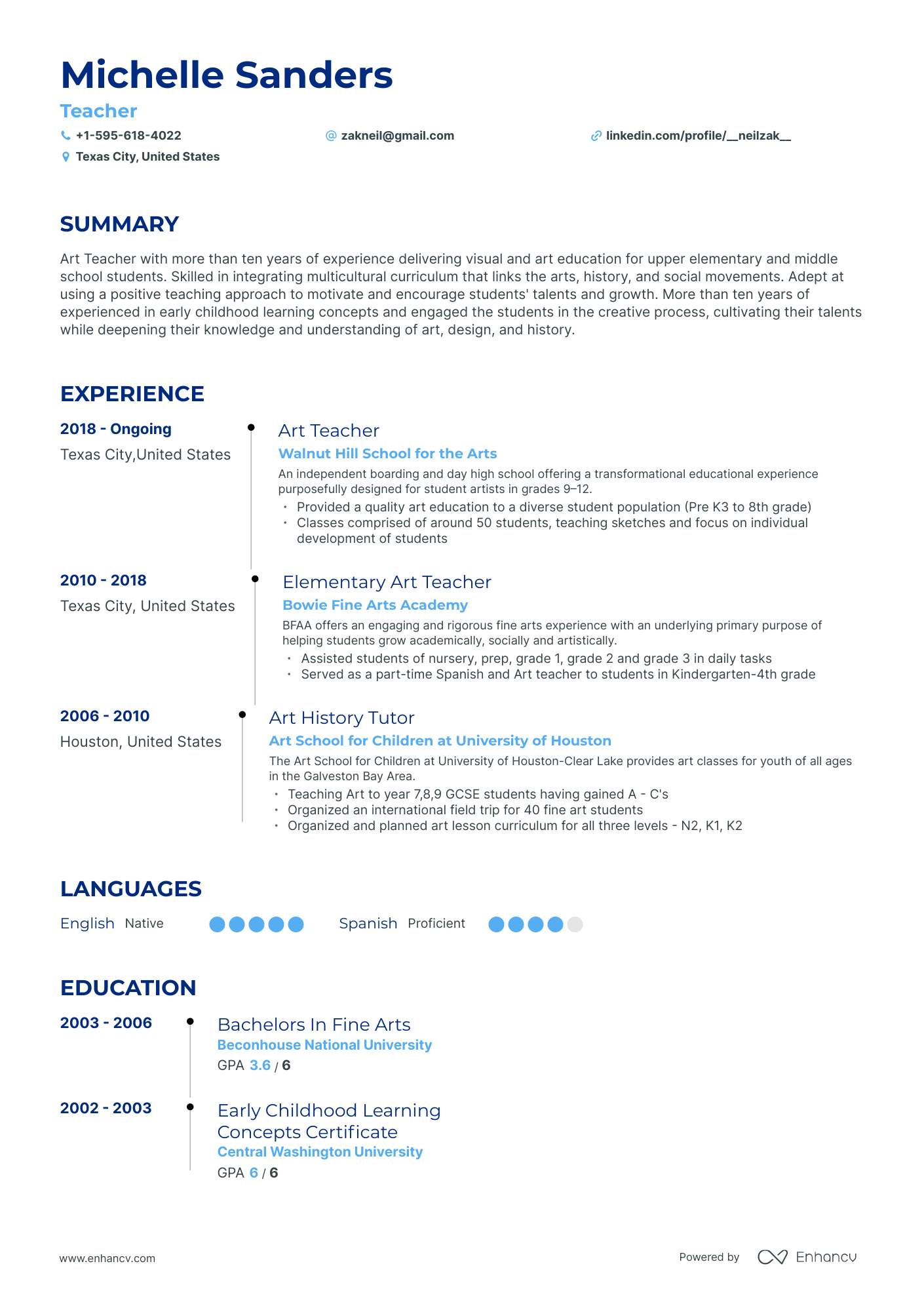 5 Art Teacher Resume Examples & Guide for 2023