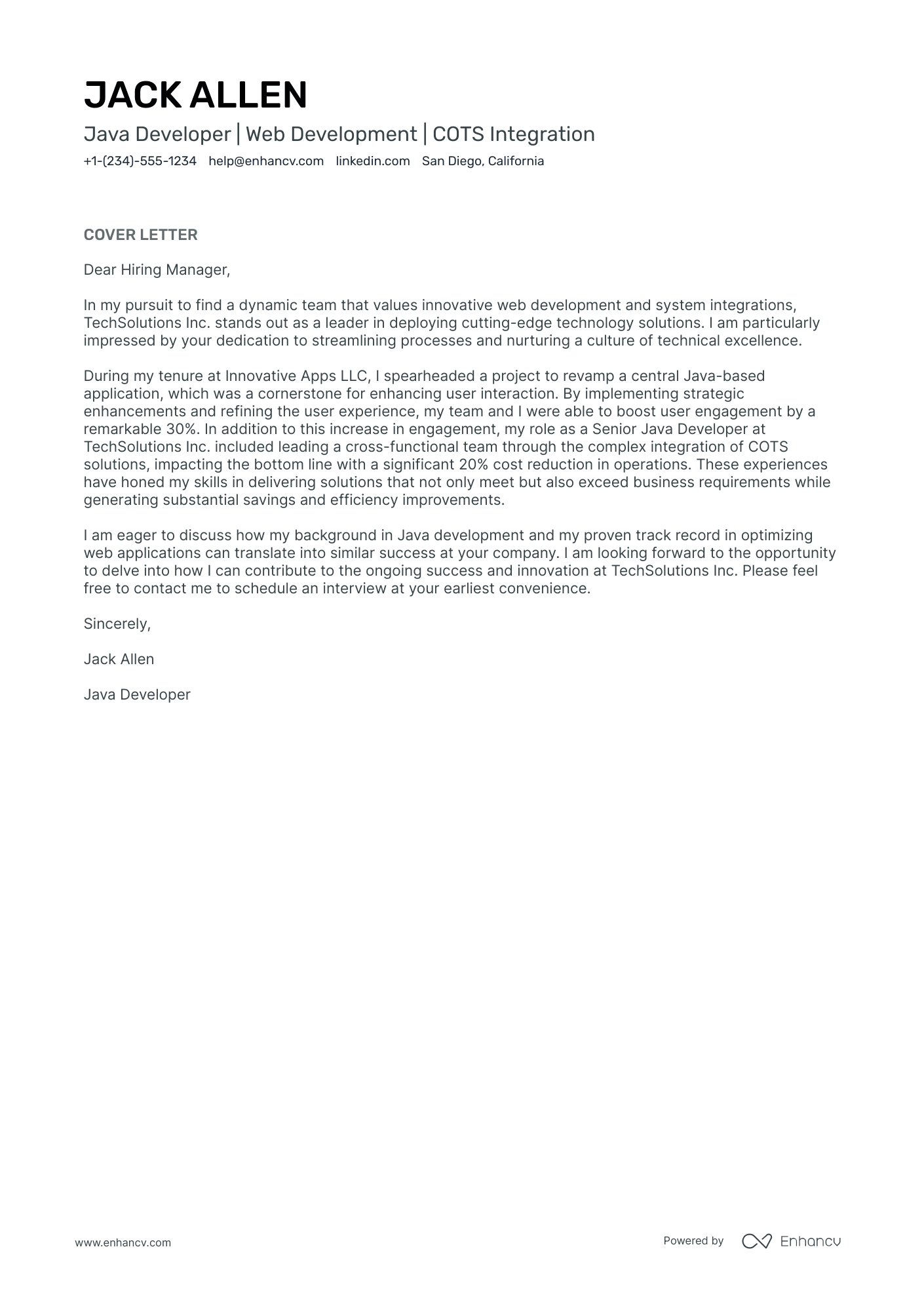 8 Professional Java Developer Cover Letter Examples and Template for ...