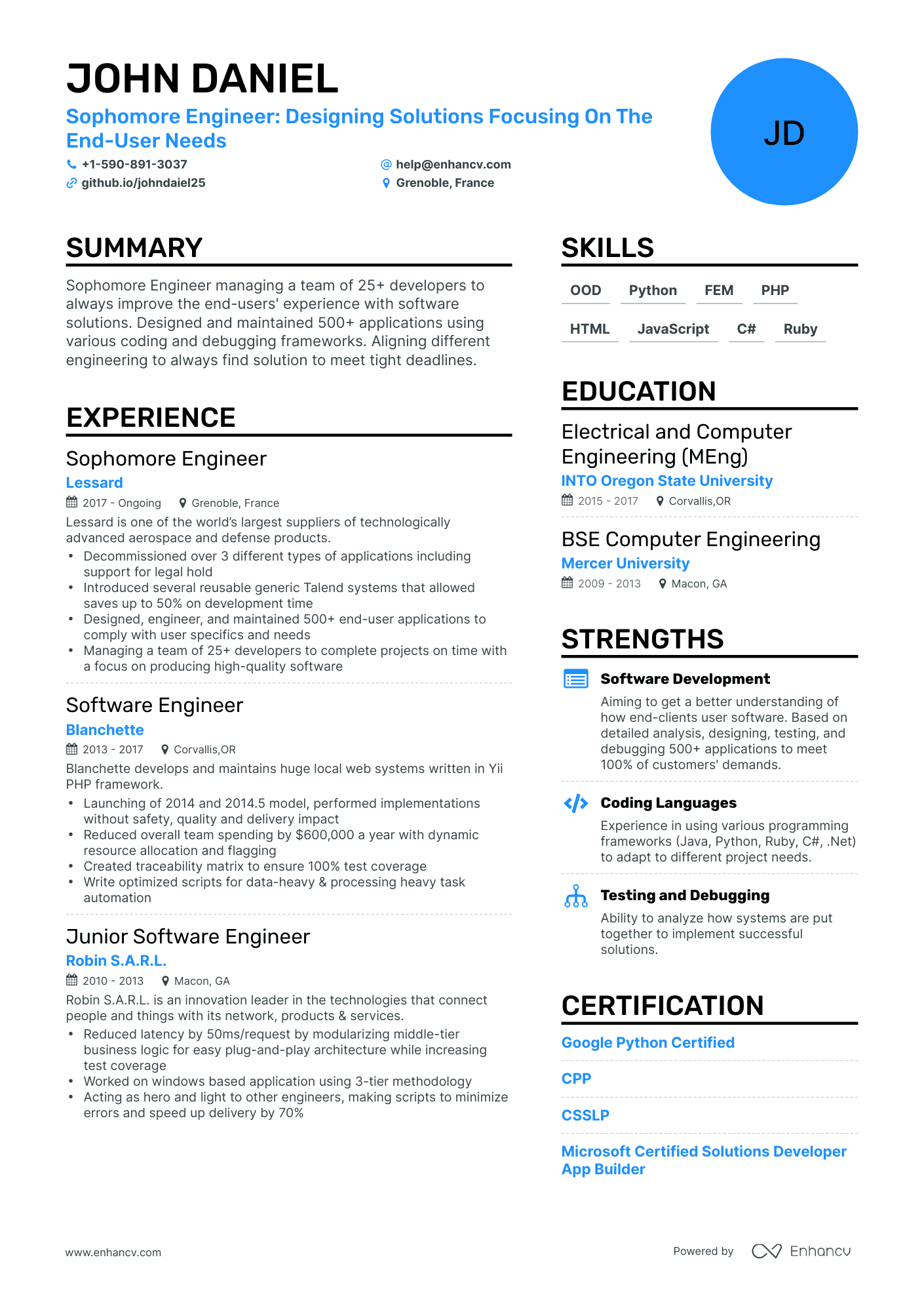 5 Sophomore Engineering Resume Examples & Guide for 2024