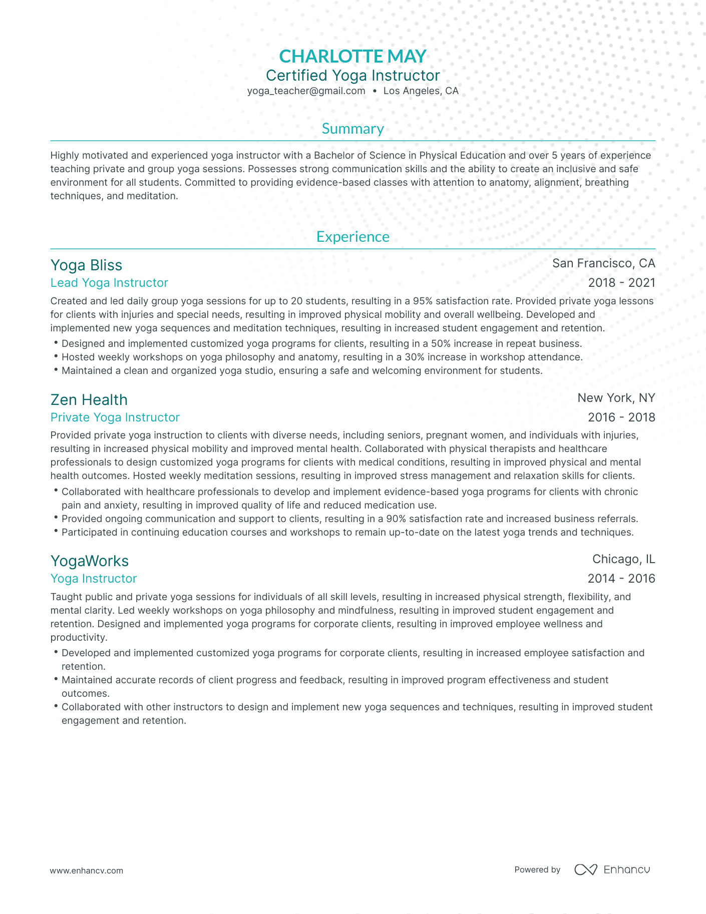 5 Yoga Teacher Resume Examples - AHR0cHM6Ly9jZG4uZW5oYW5jdi5jb20vcHJlZGVmaW5lZC1leGFtcGxlcy90QkREZThMc09UWEVaRnBBTVdXYW1mS01pUnFnZ3VrRGJkS3p3aTRhL2ltYWdlLnBuZw~~. 