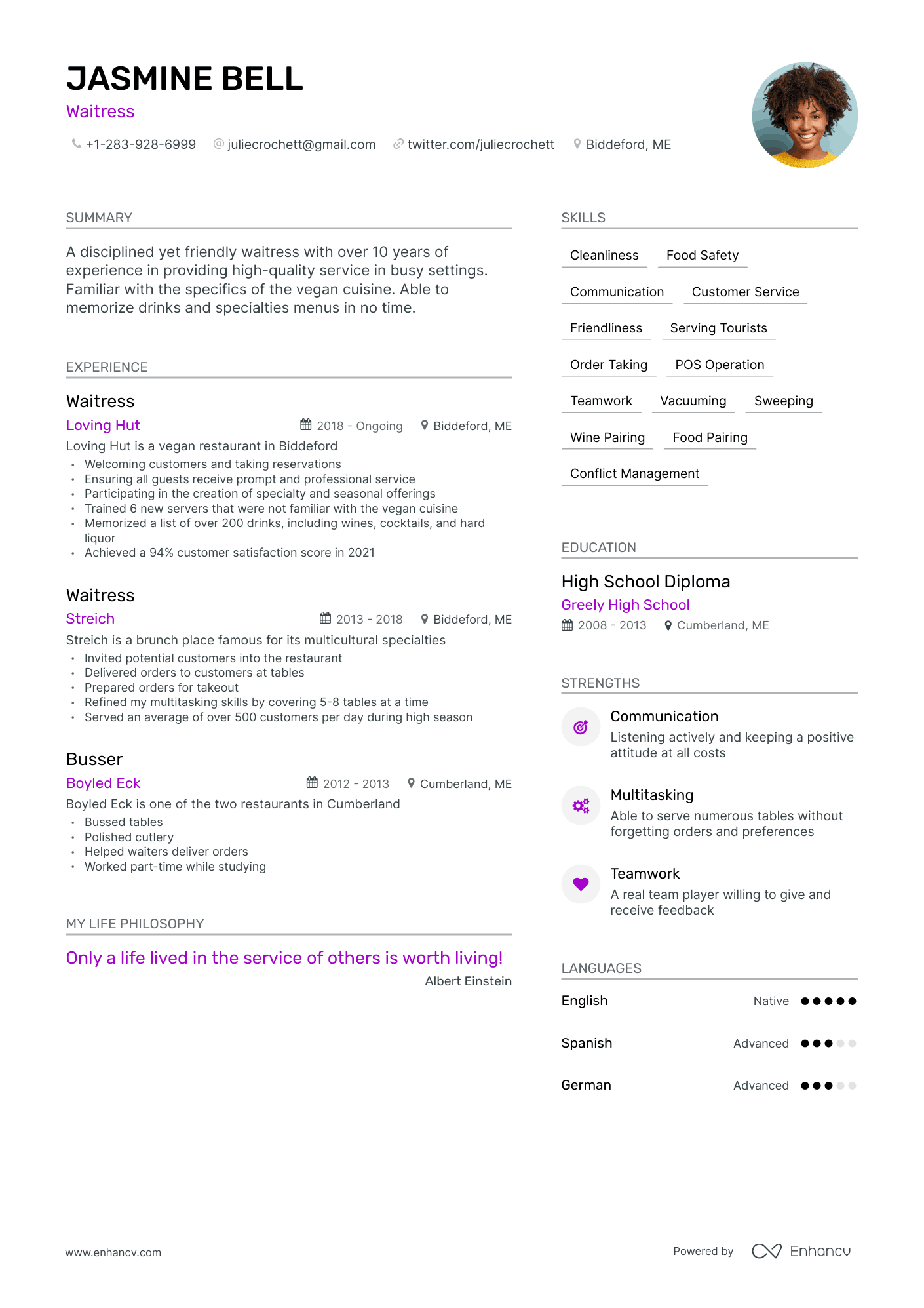 10 Waitress Resume Examples & Guide For 2023