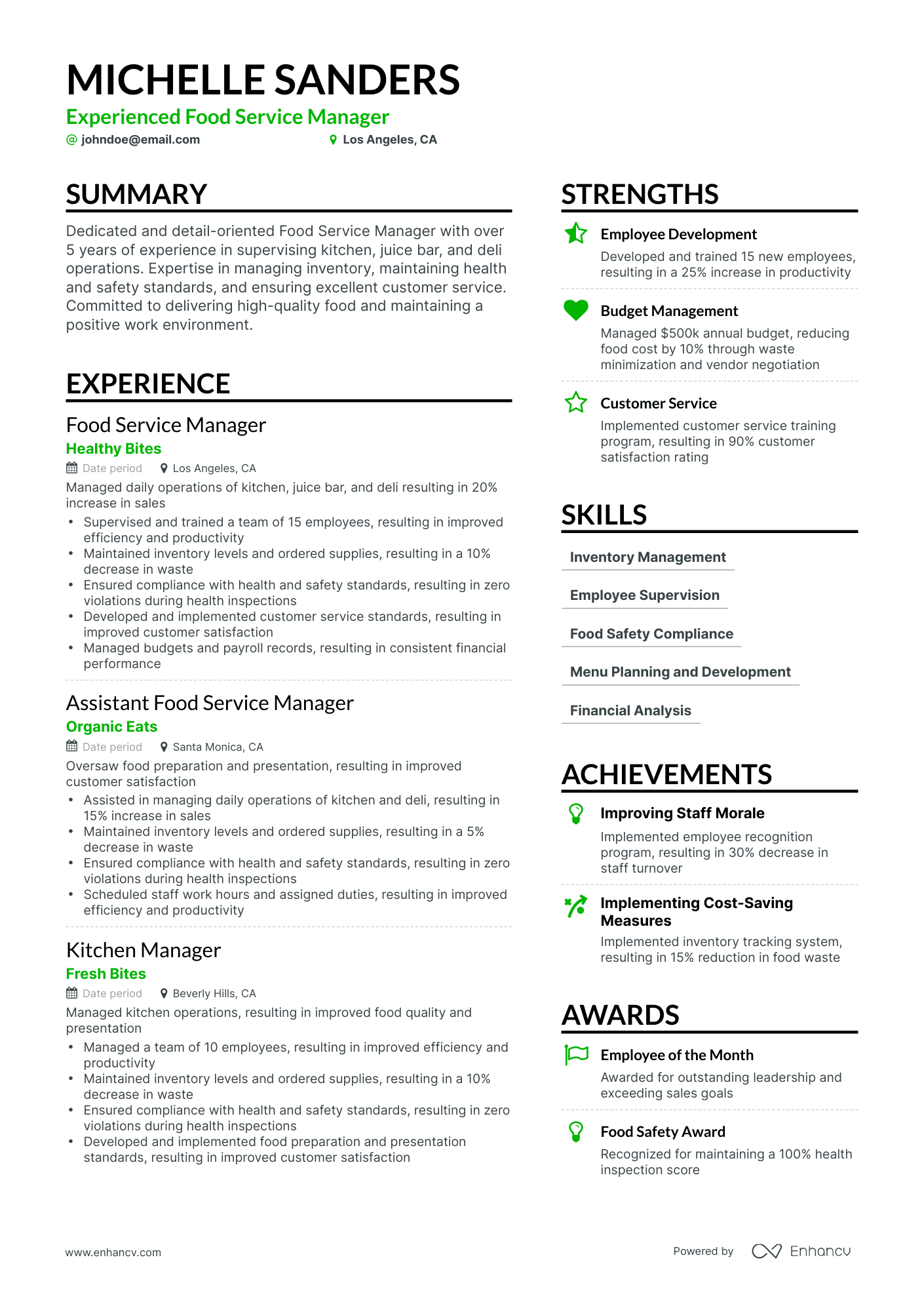 5 Food Service Manager Resume Examples & Guide for 2023