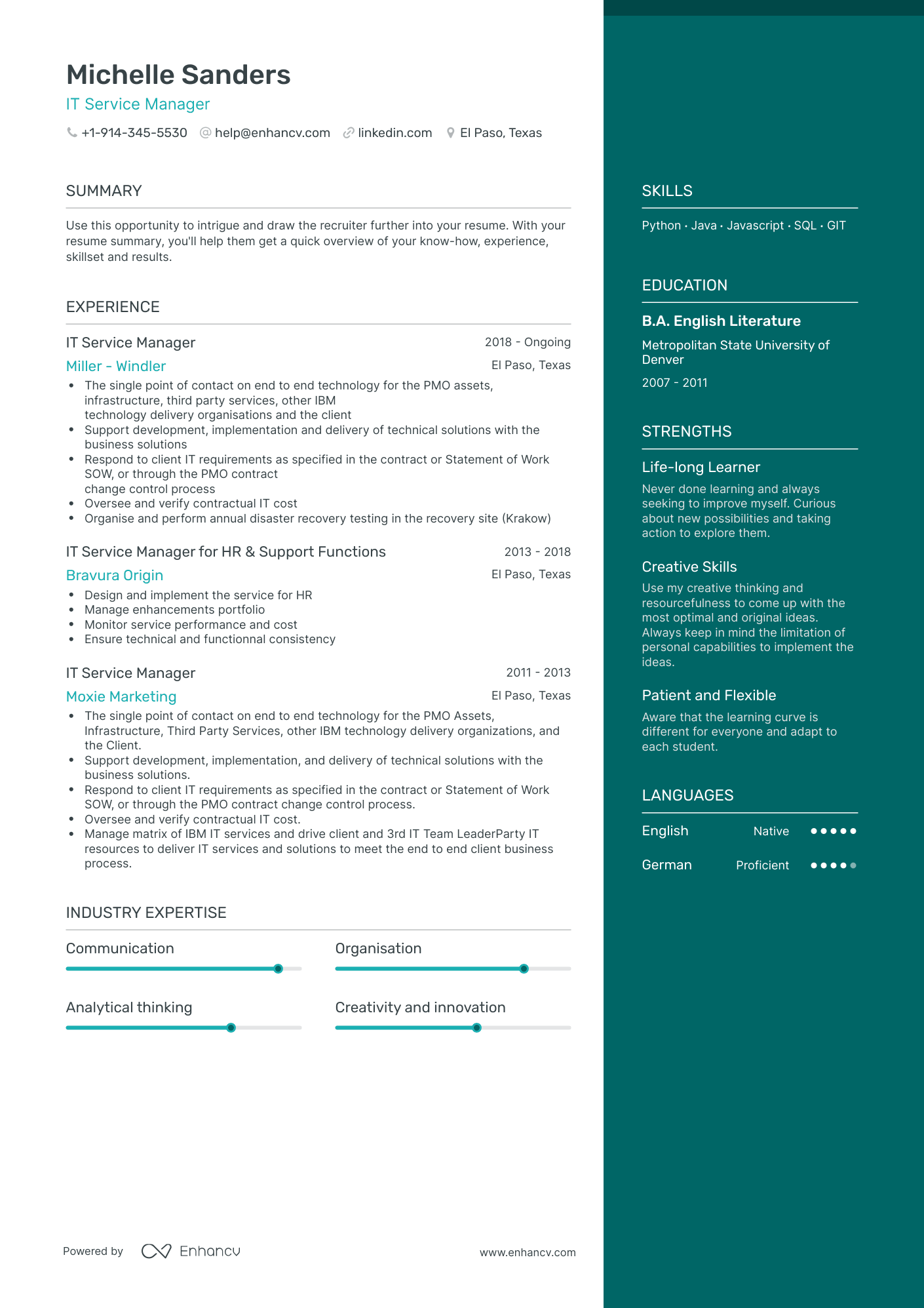 5 IT Service Manager Resume Examples & Guide for 2023