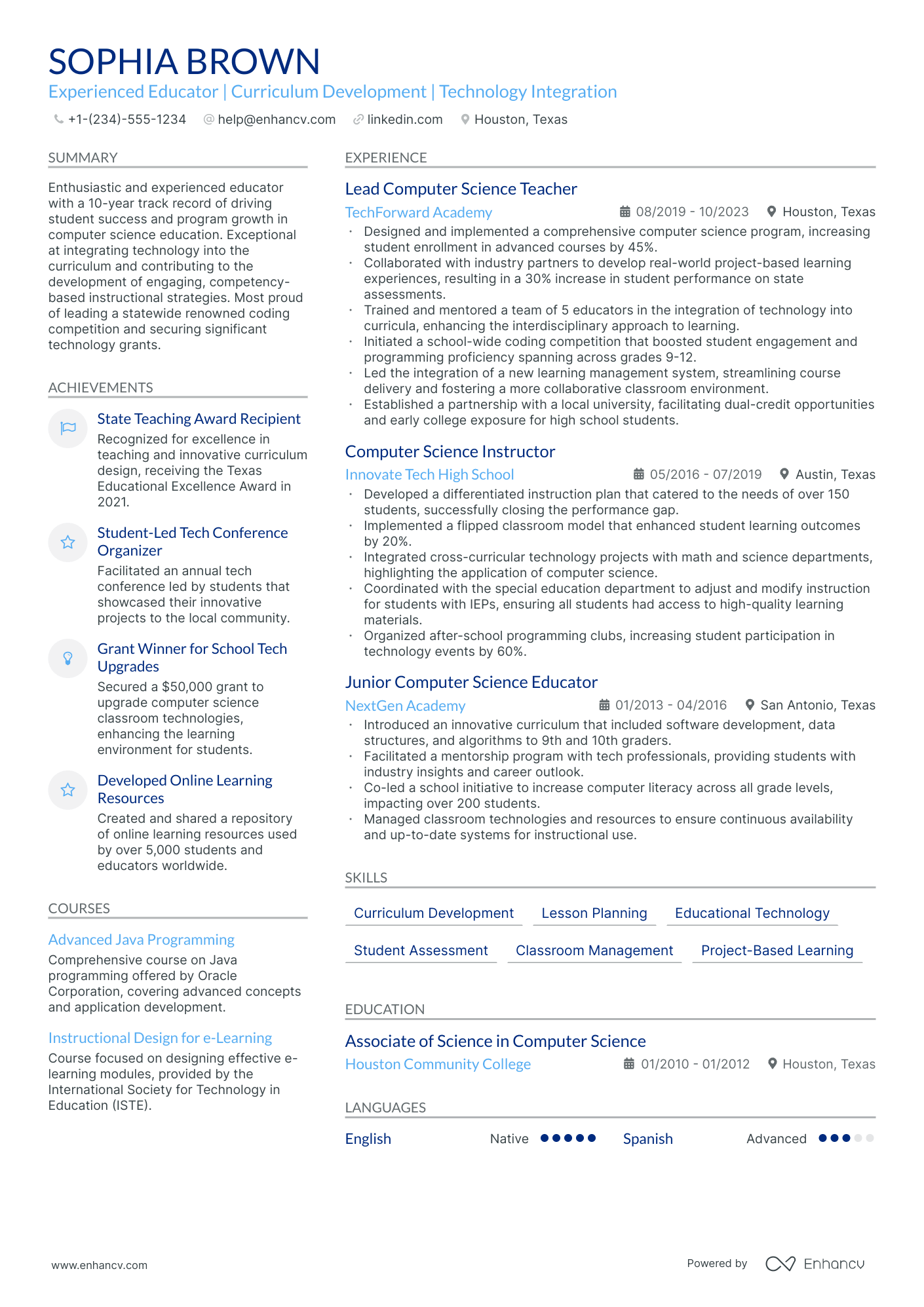 5 Computer Science Teacher Resume Examples & Guide for 2024