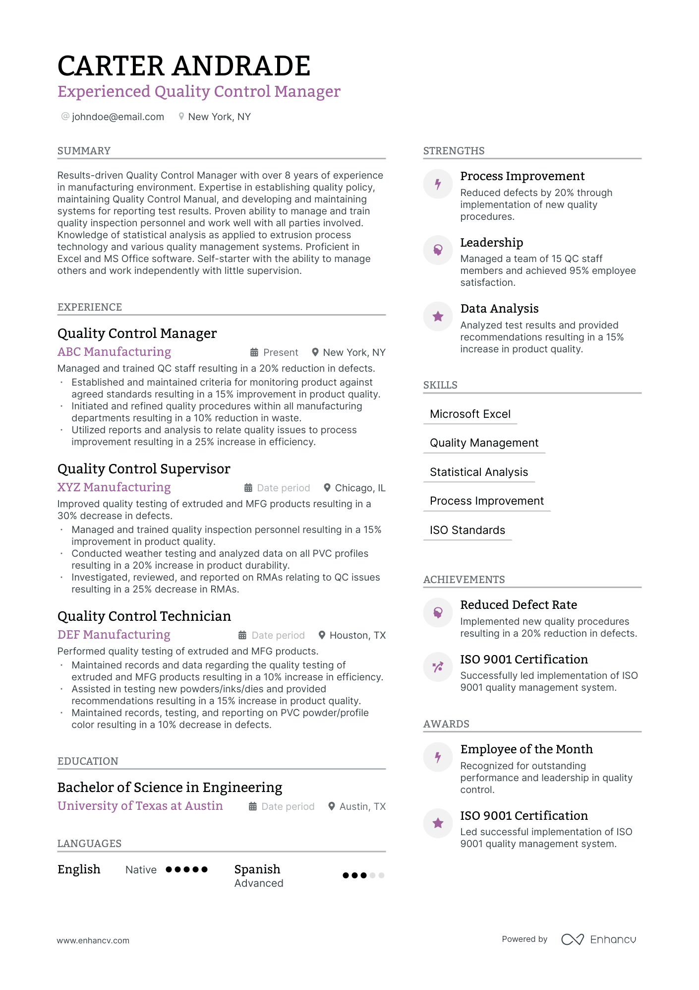 6 Quality Control Resume Examples & Guide for 2024