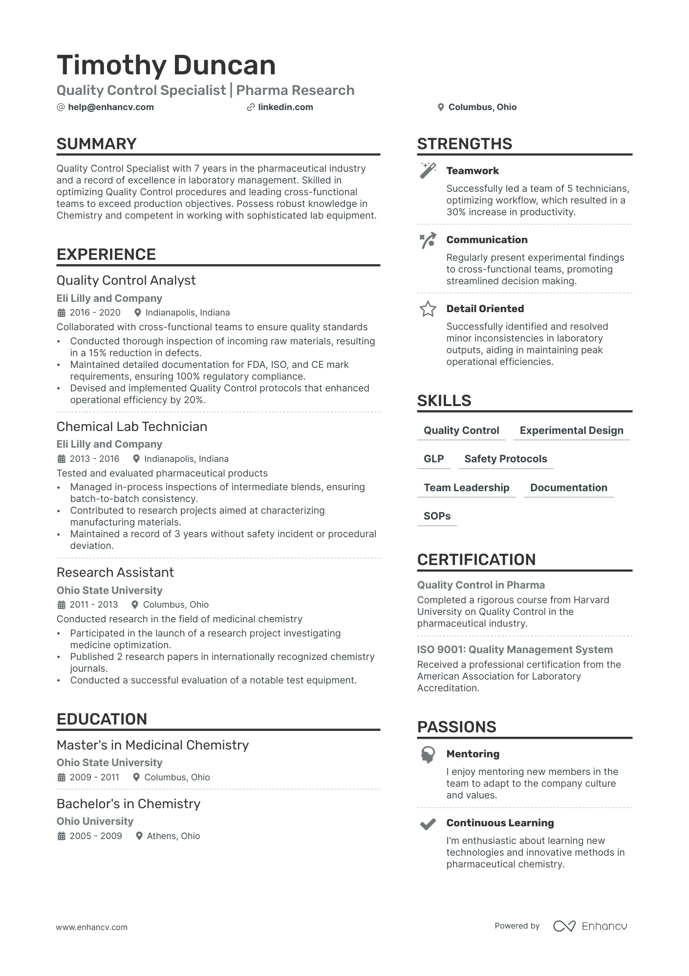 5 Chemist Resume Examples & Guide for 2024