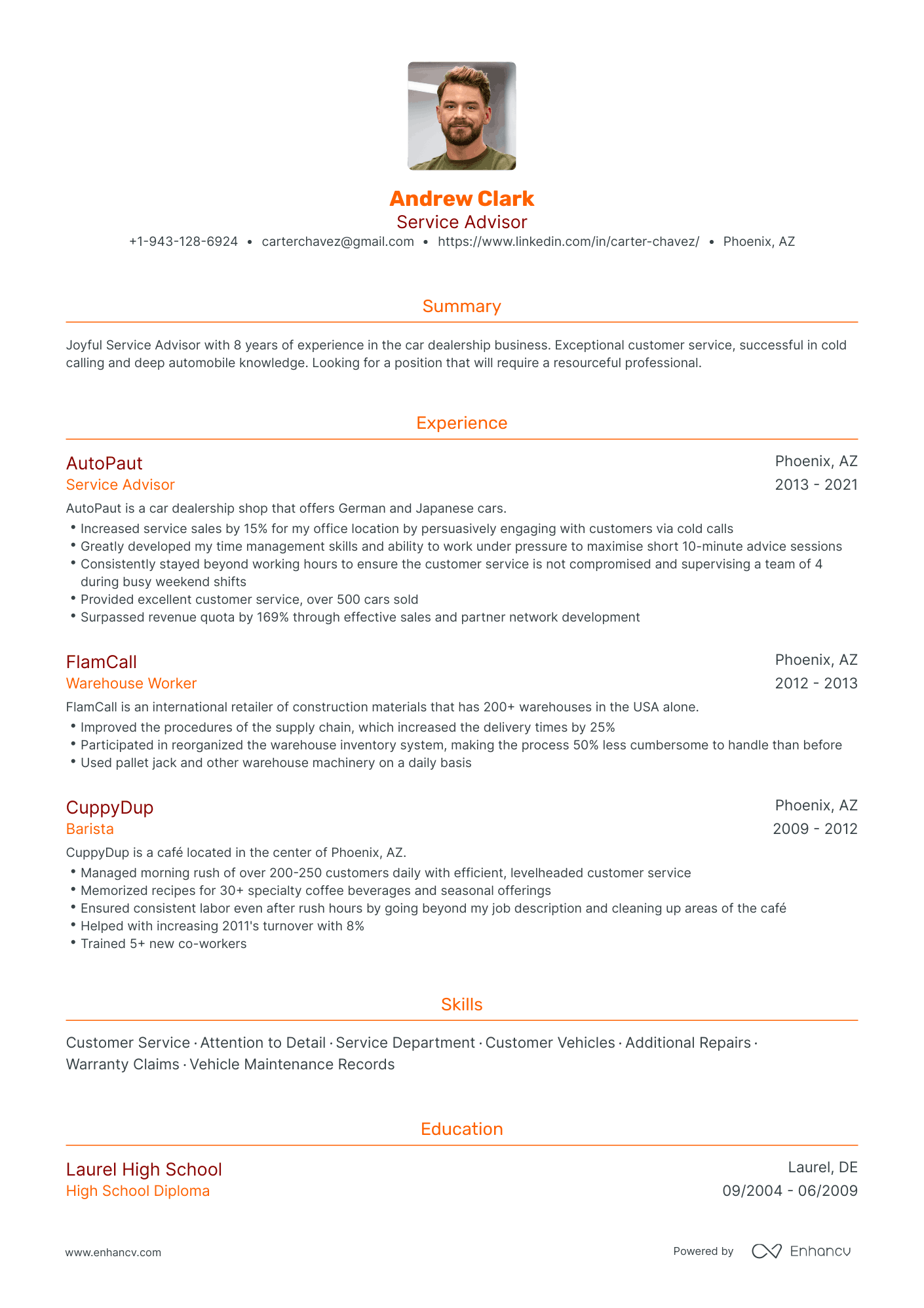 resume service advisor