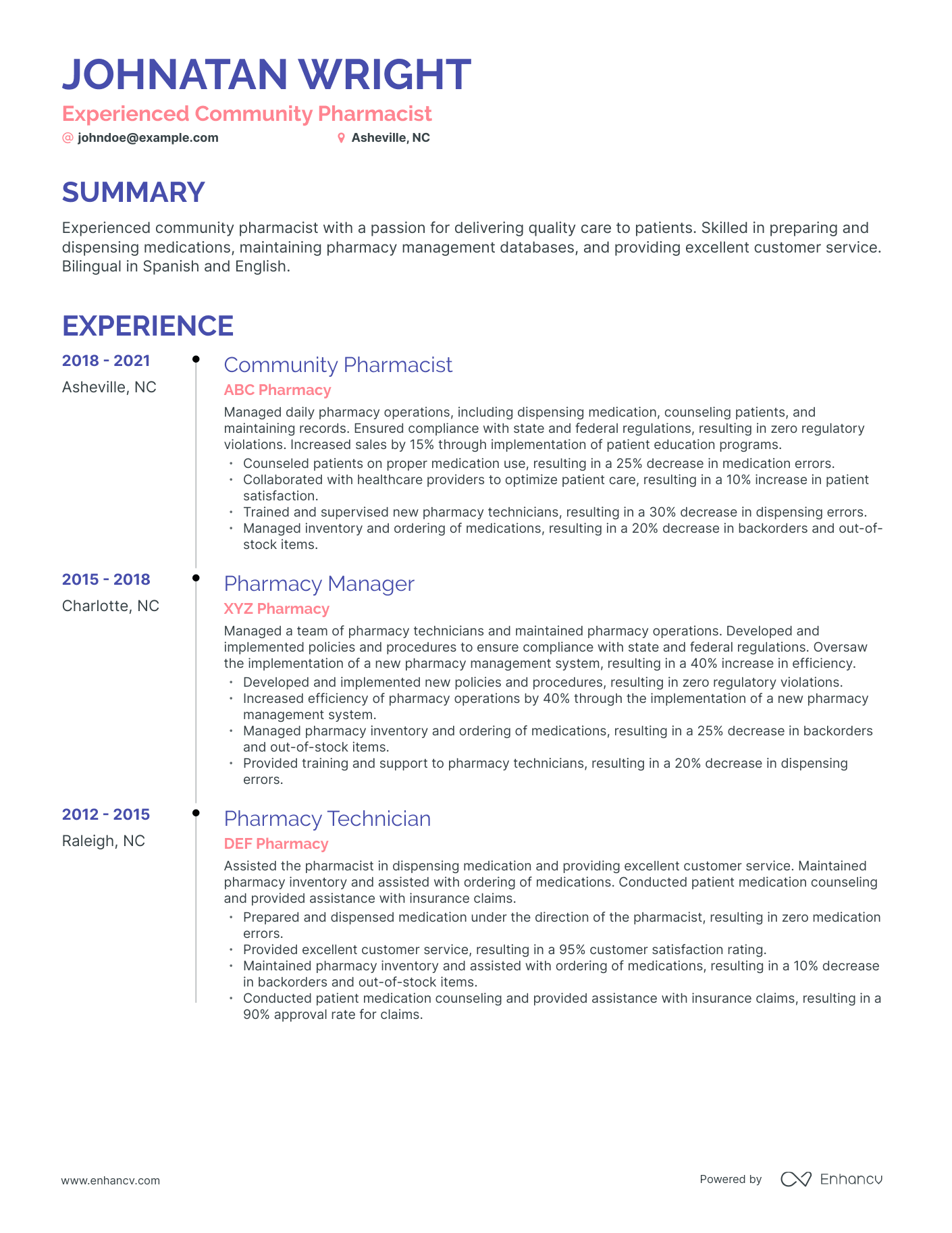 5 Community Pharmacist Resume Examples & Guide for 2023