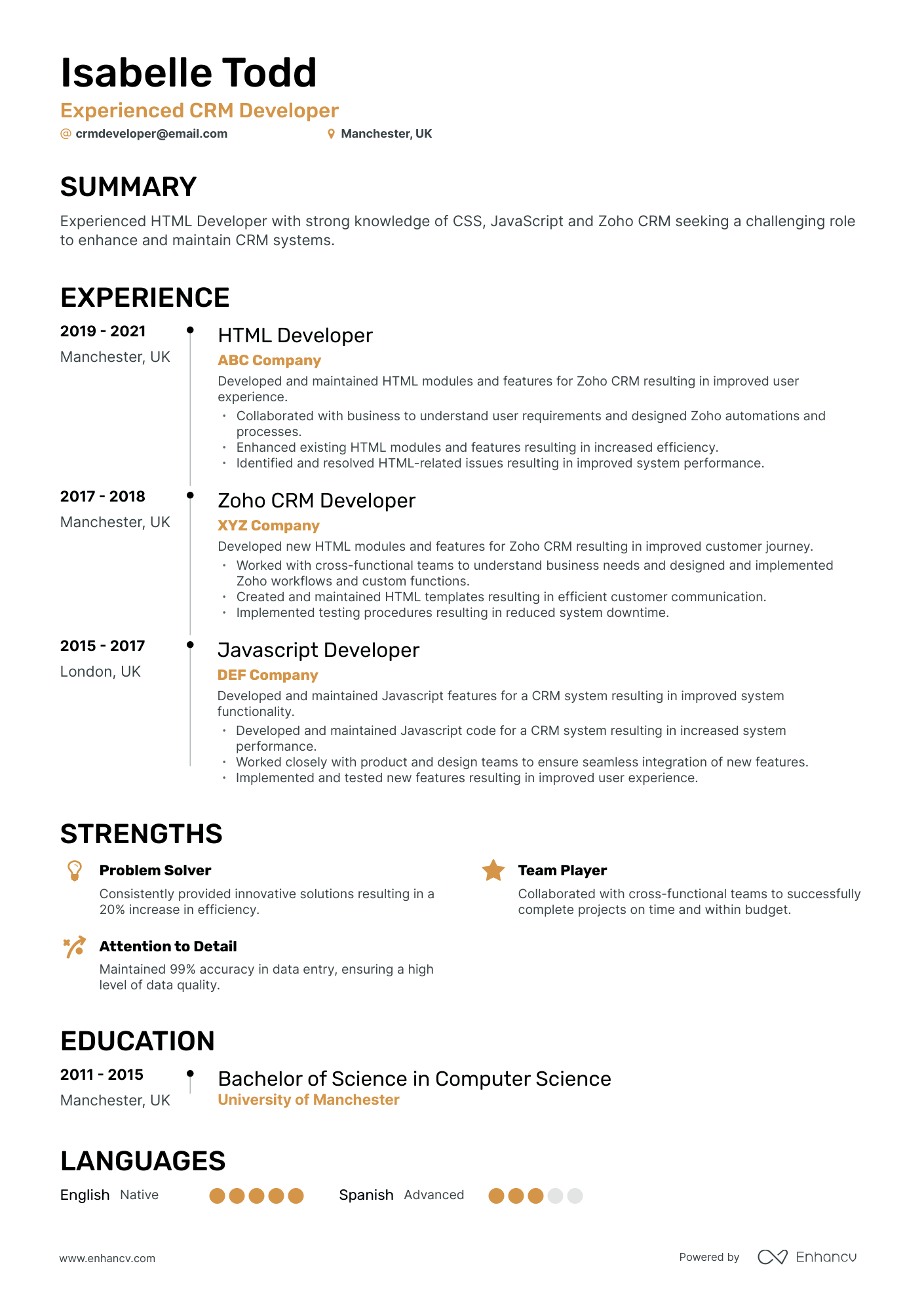 5 CRM Developer Resume Examples & Guide for 2024