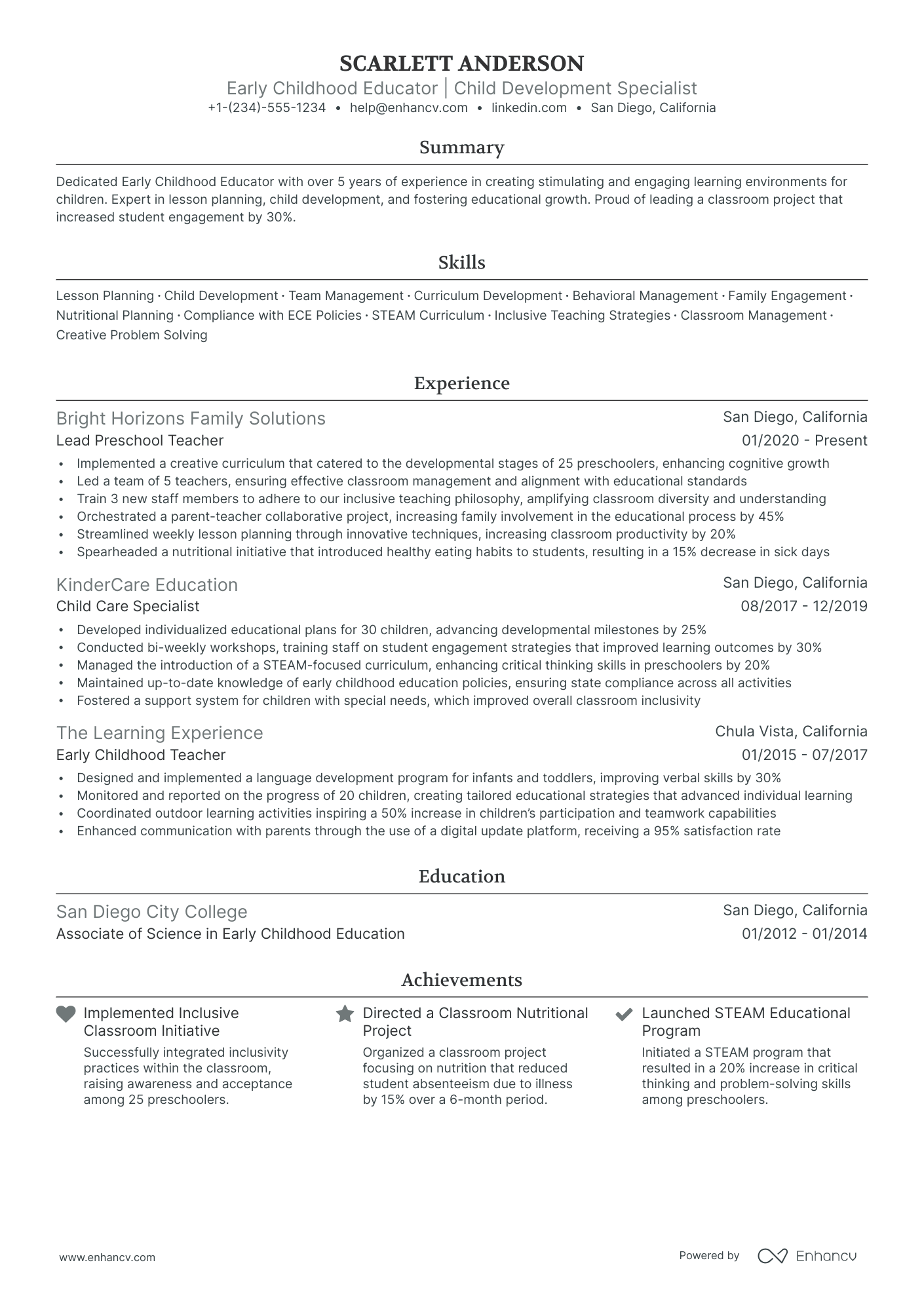 5 Child Care Teacher Resume Examples & Guide for 2024