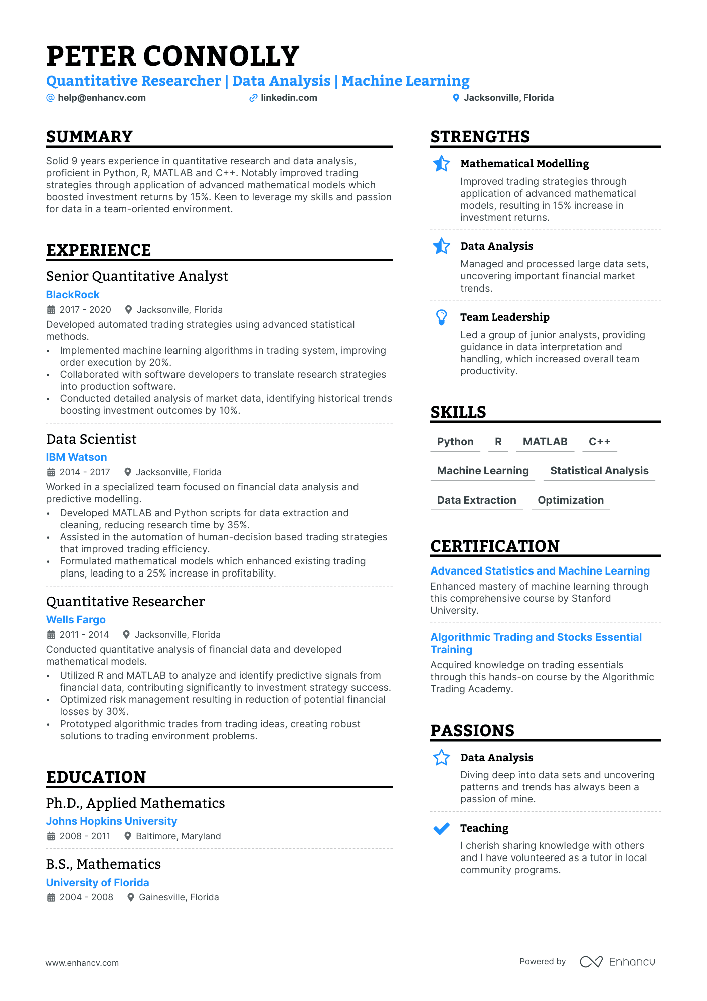 5 Quantitative Researcher Resume Examples & Guide For 2024