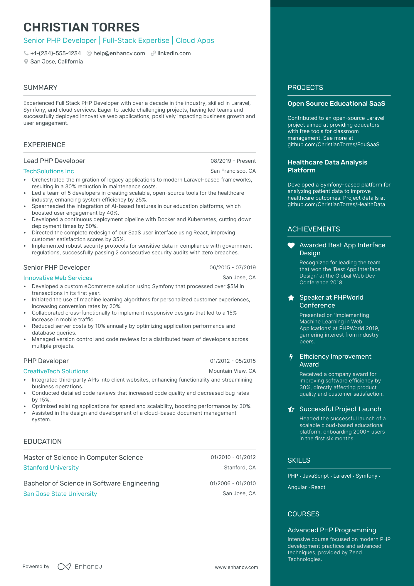 5 Senior PHP Developer Resume Examples & Guide for 2024