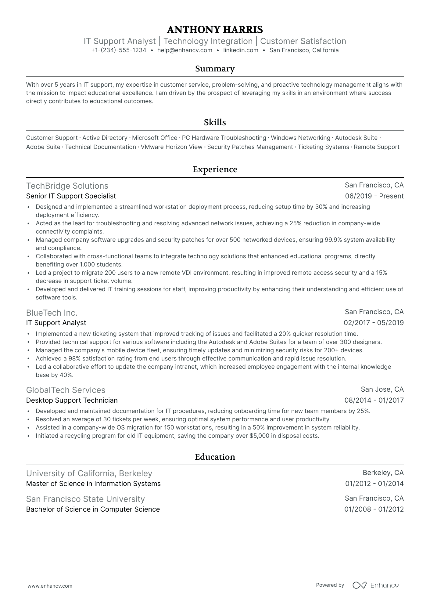 5 IT Support Analyst Resume Examples & Guide for 2024