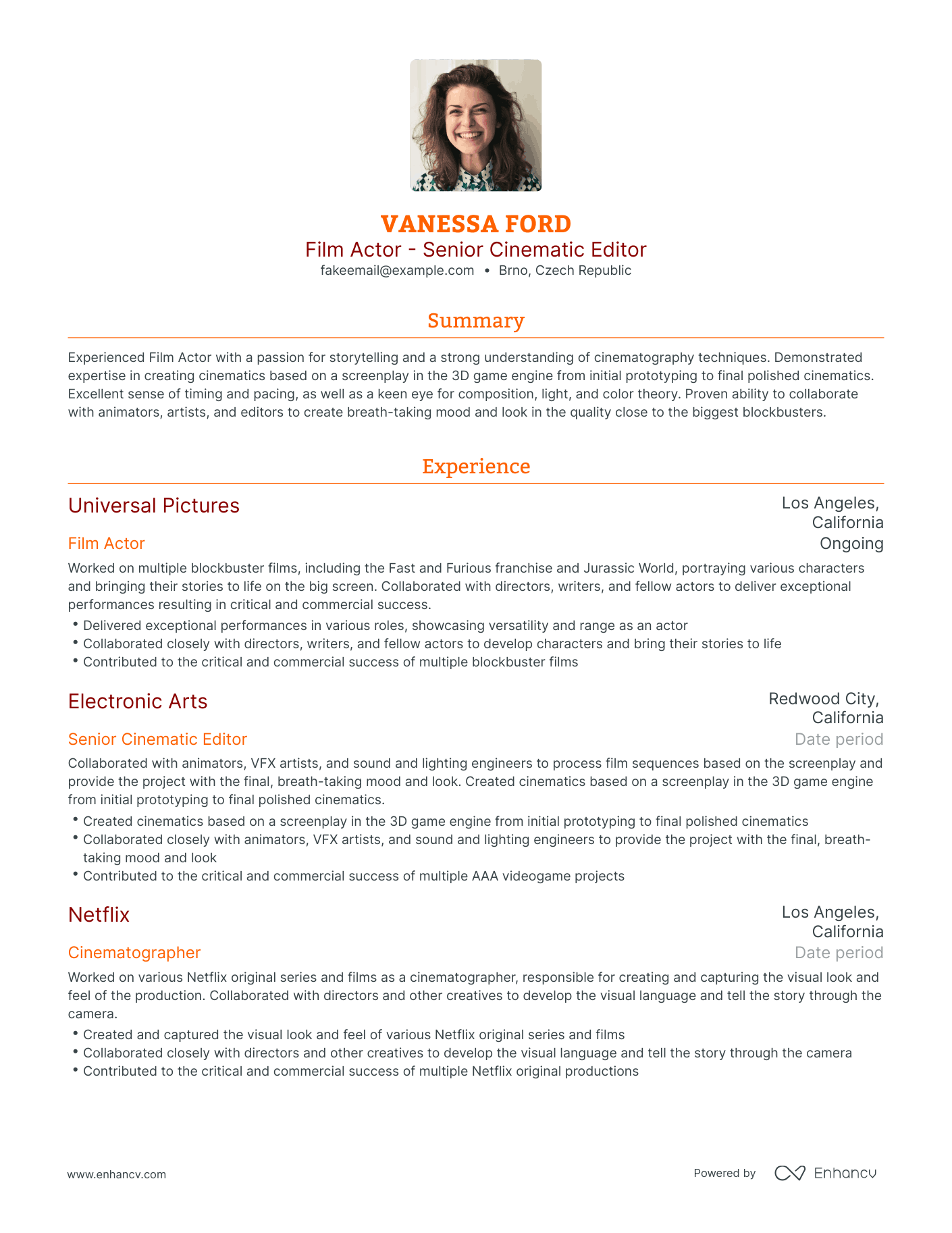 5 Film Actor Resume Examples & Guide for 2024