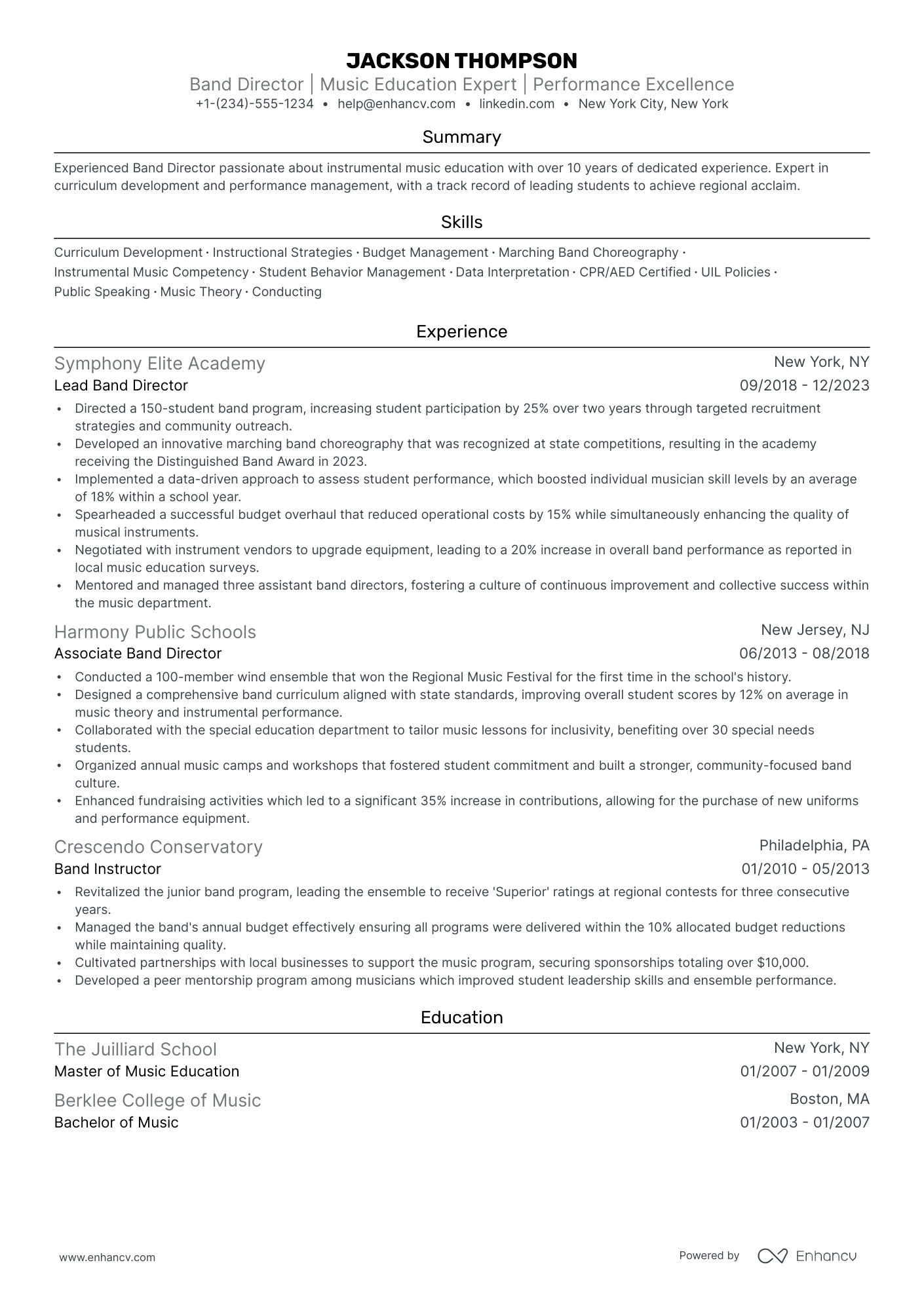 5 Band Director Resume Examples & Guide for 2024