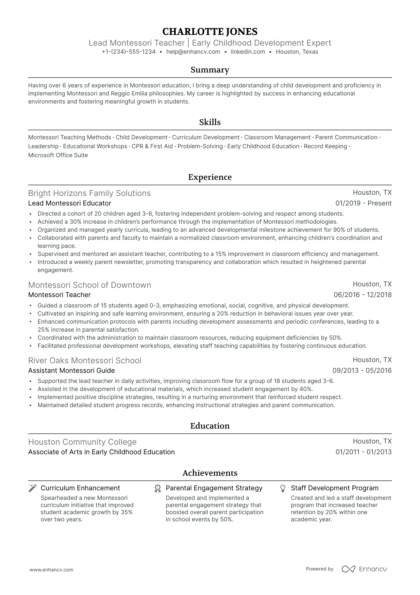 5 Montessori Teacher Resume Examples - AHR0cHM6Ly9jZG4uZW5oYW5jdi5jb20vcHJlZGVmaW5lZC1leGFtcGxlcy9BZ245aHB2VDBlNFkyMjNrbkY5UmxWN255UzU5U1gxb2h5ZjZ6UU5JL2ltYWdlLnBuZw~~. 