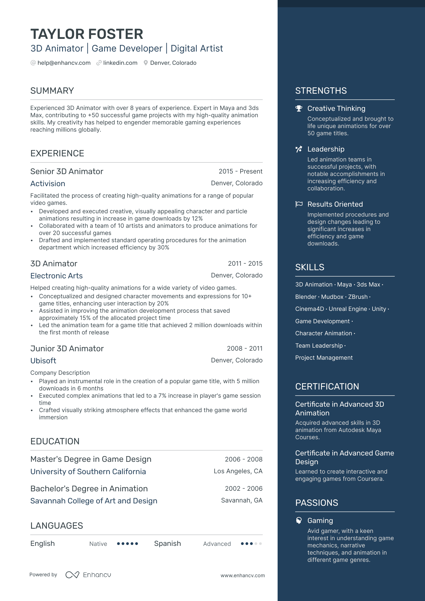 5 3D Animator Resume Examples & Guide for 2023