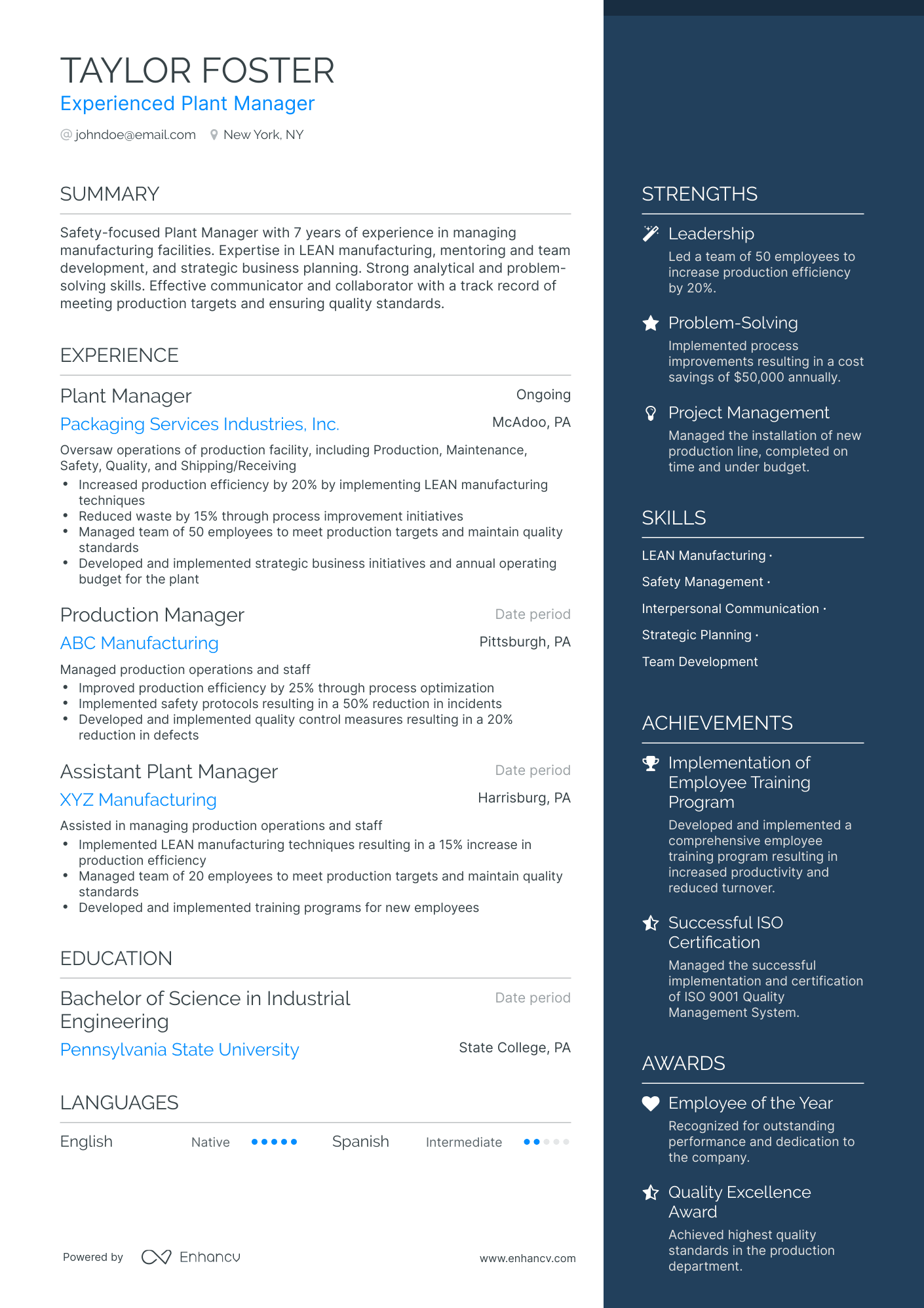 5 Plant Manager Resume Examples & Guide for 2024