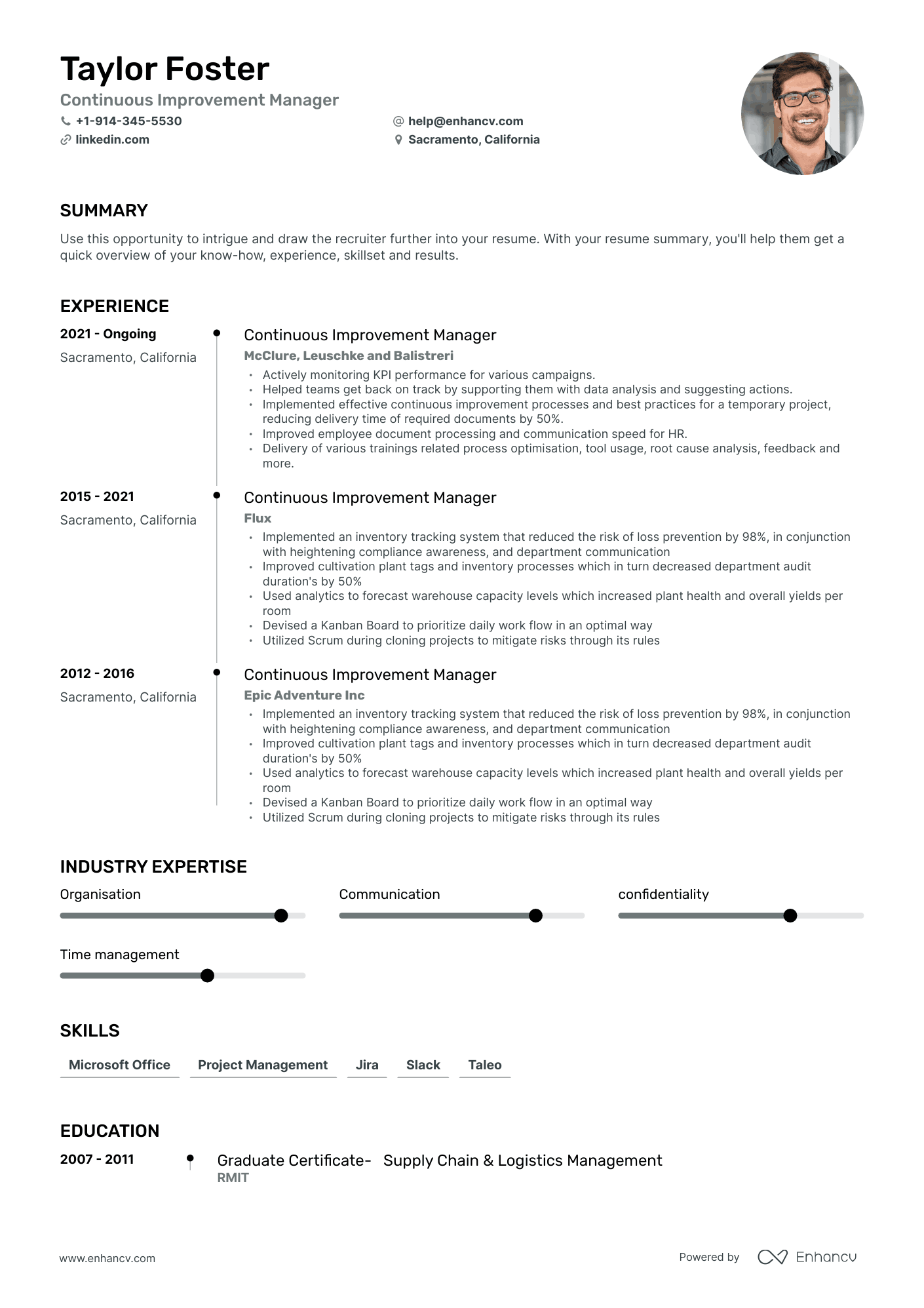 Continuous Improvement Manager Resume Examples & Guide for 2023 (Layout ...