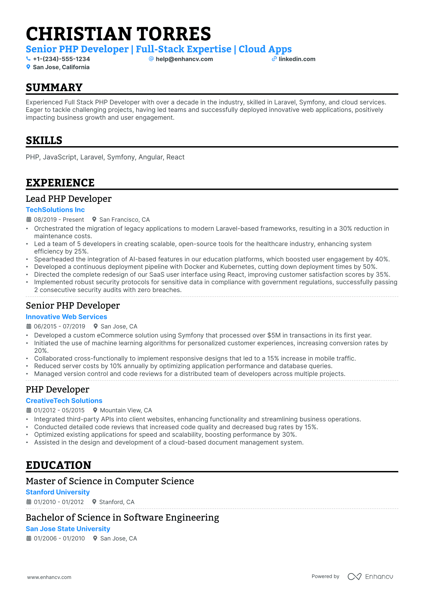 10 Senior PHP Developer Resume Examples & Guide for 2026