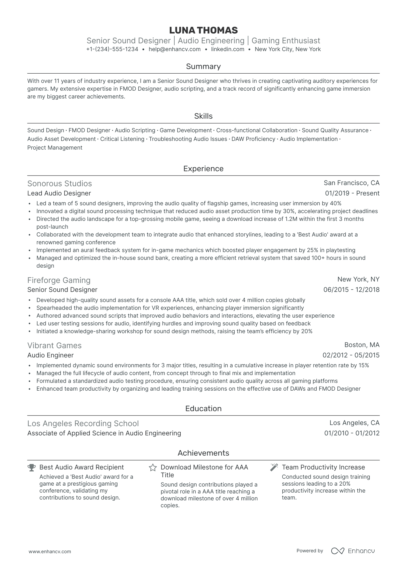 5 Sound Designer Resume Examples & Guide For 2024