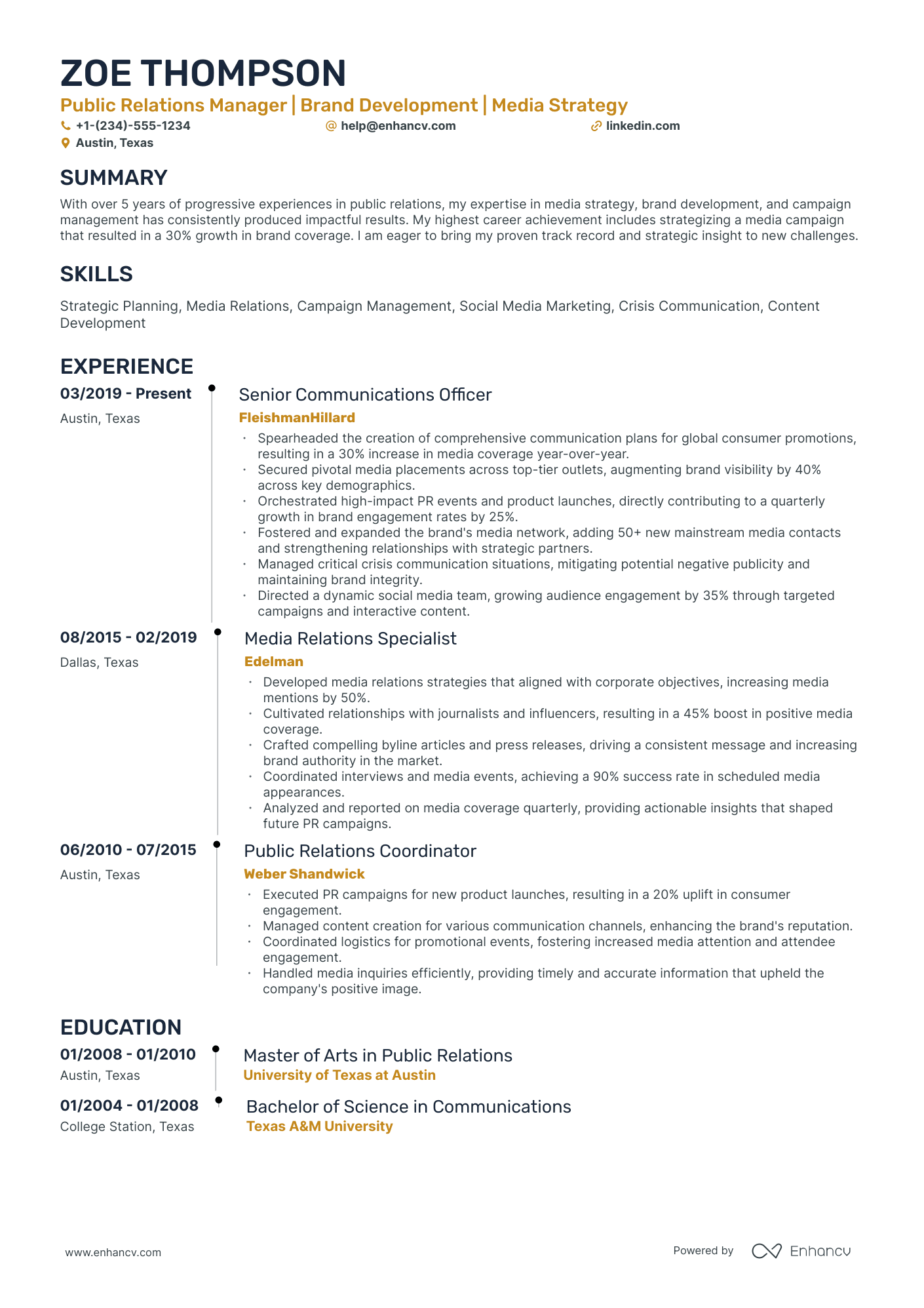 10 Public Relations Manager Resume Examples, Templates & Guide for 2026