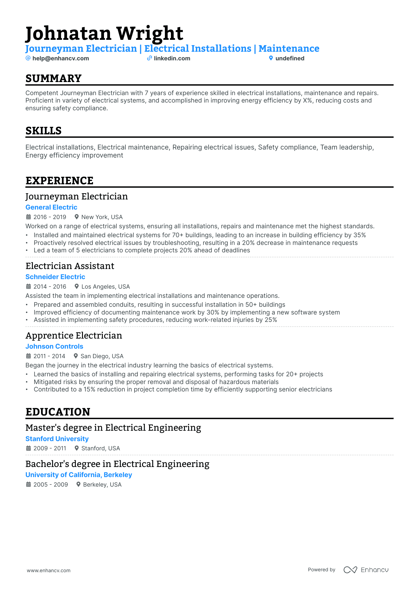 10 Journeyman Electrician Resume Examples & Guide for 2026