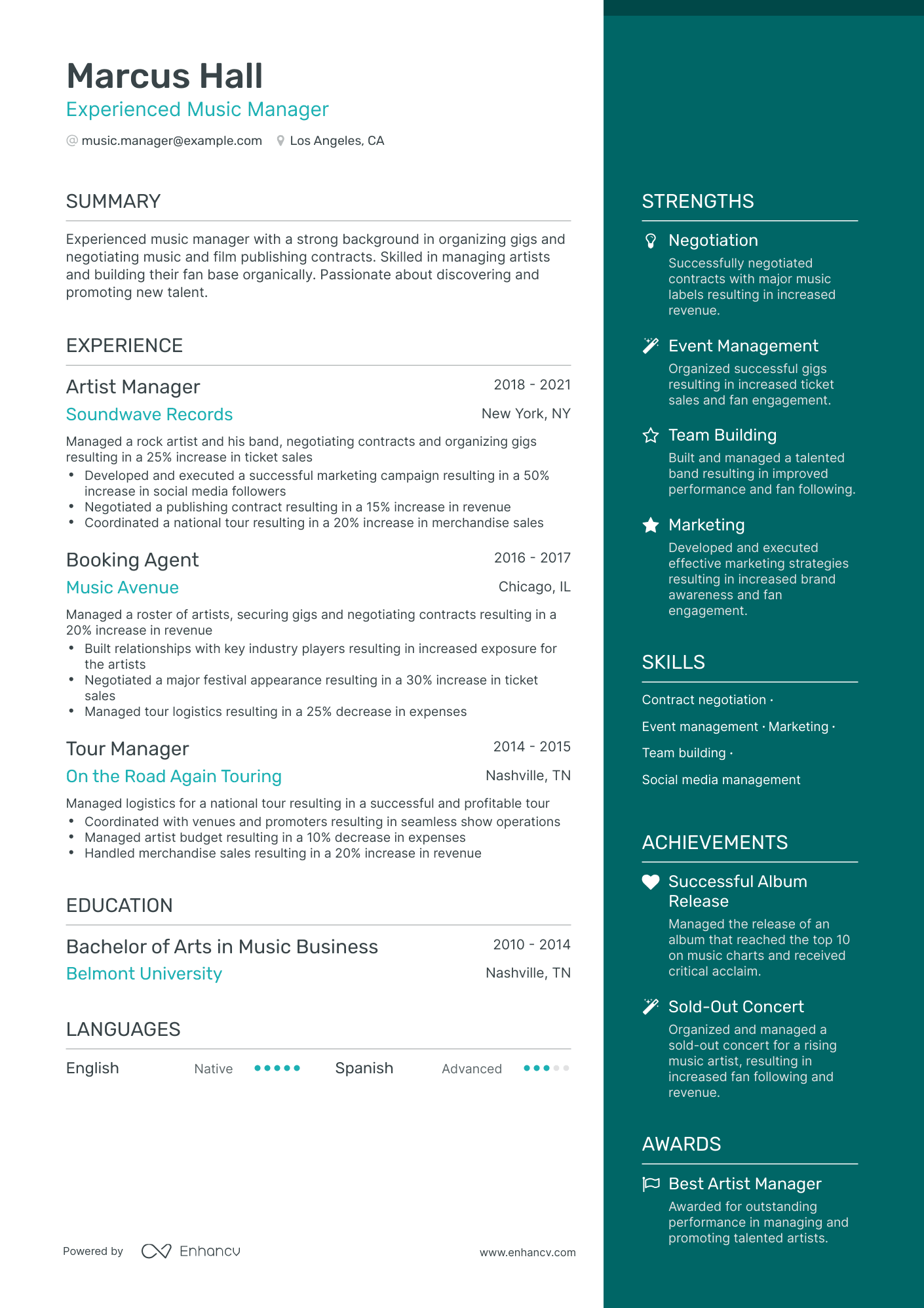 5 Artist Manager Resume Examples & Guide for 2023