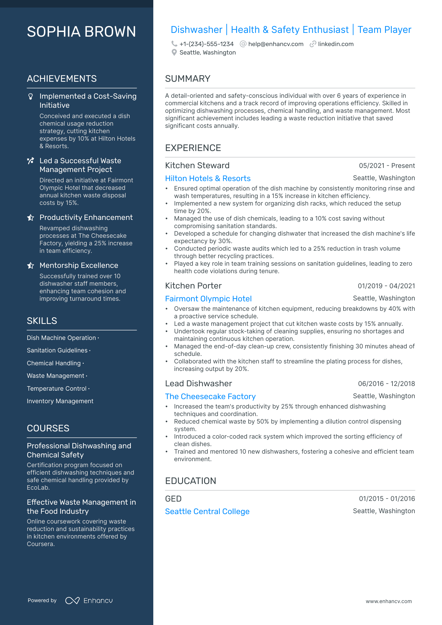 5 Dishwasher Resume Examples & Guide for 2024