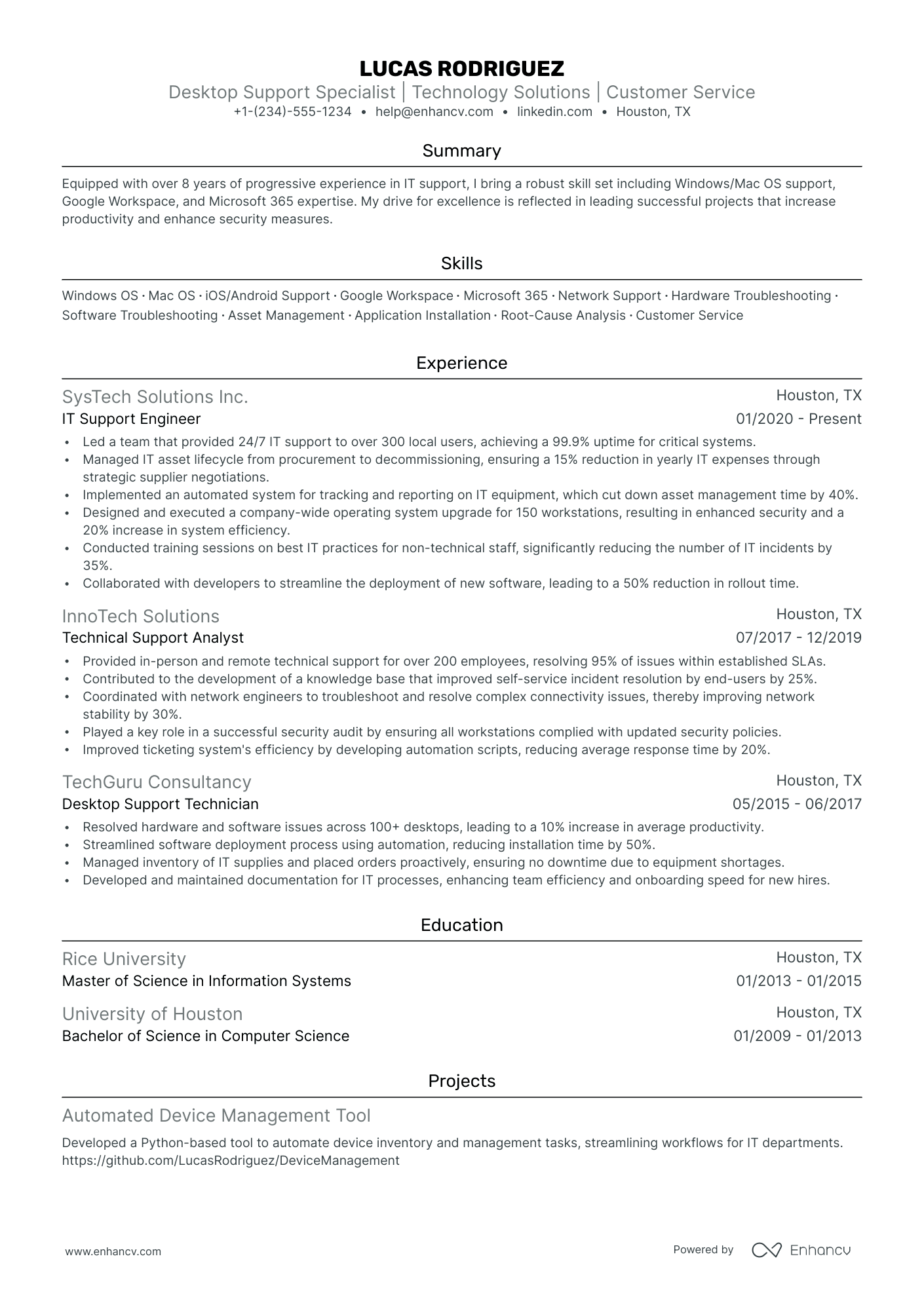 5 Desktop Support Resume Examples & Guide for 2024