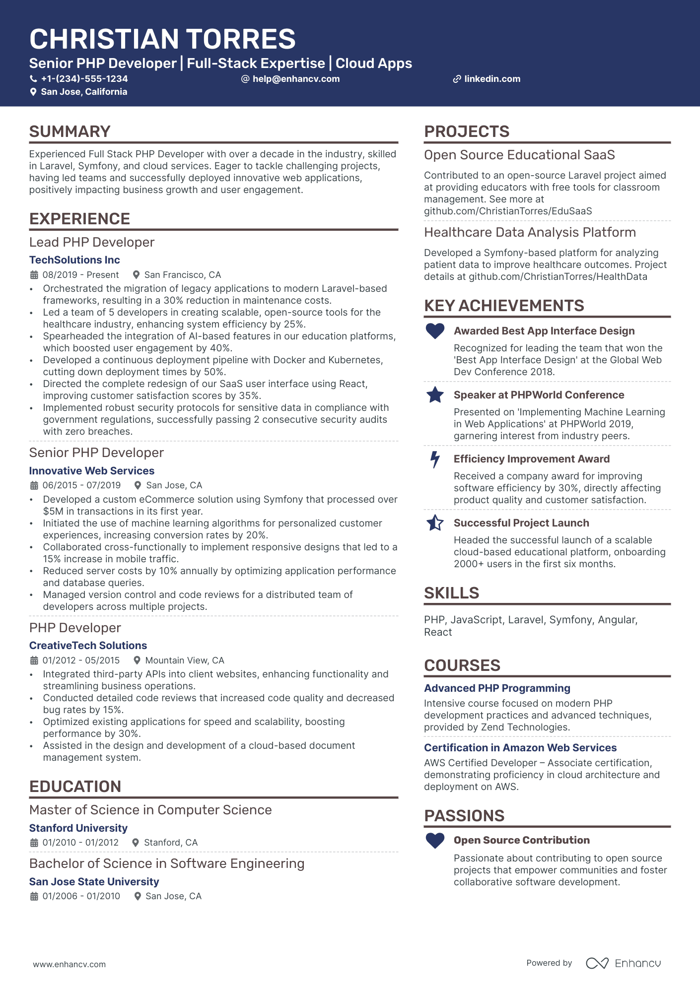 10 Senior PHP Developer Resume Examples & Guide for 2026