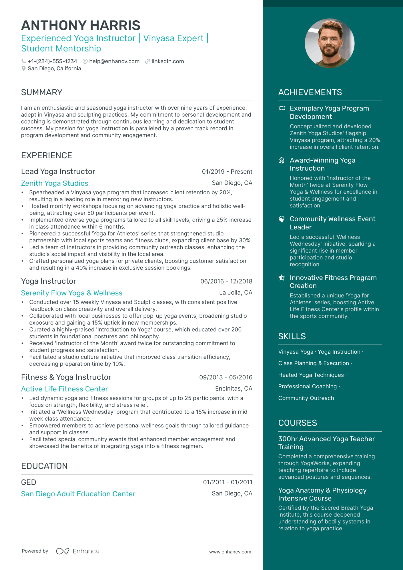 5 Yoga Teacher Resume Examples & Guide for 2024