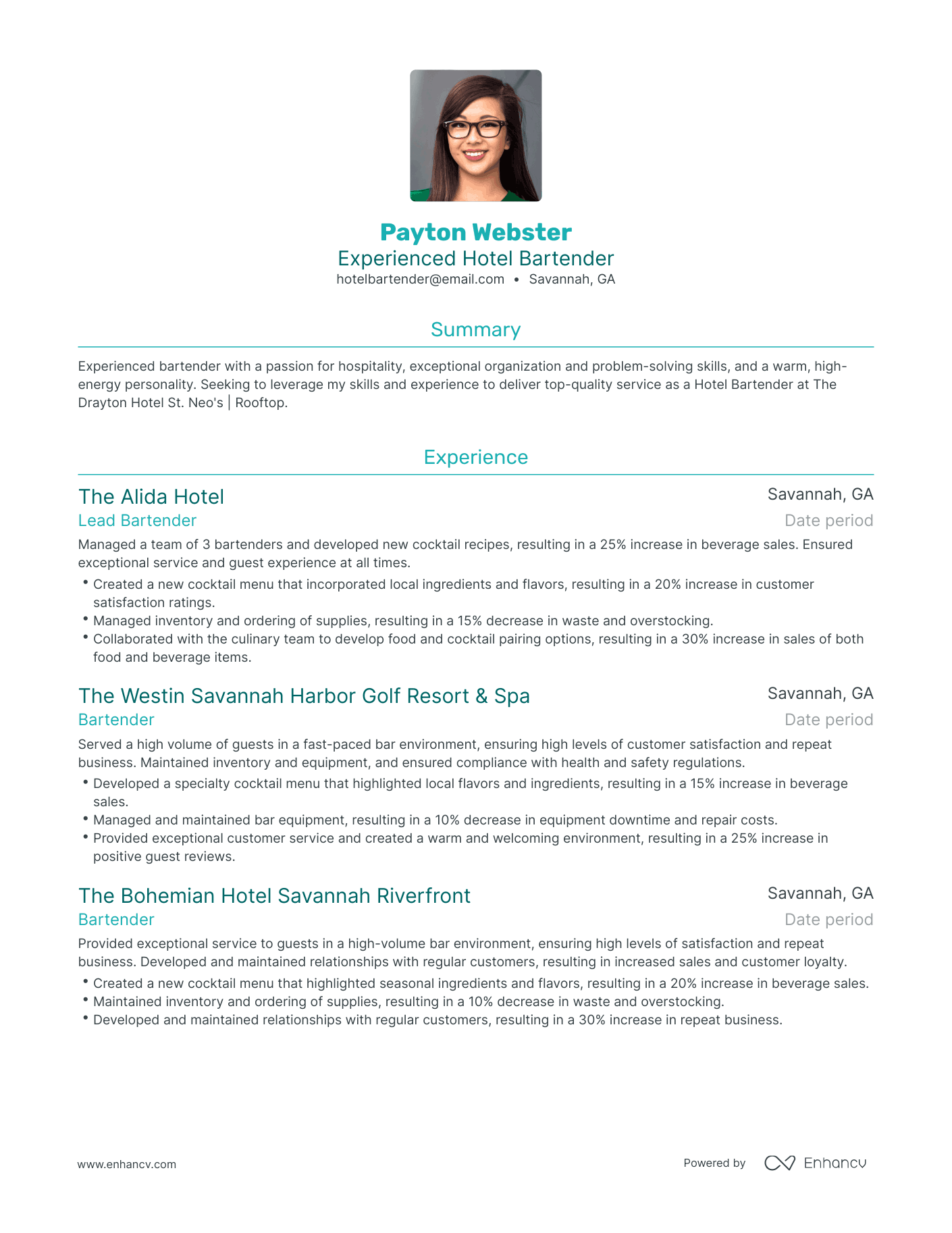 5 Hotel Bartender Resume Examples & Guide for 2023