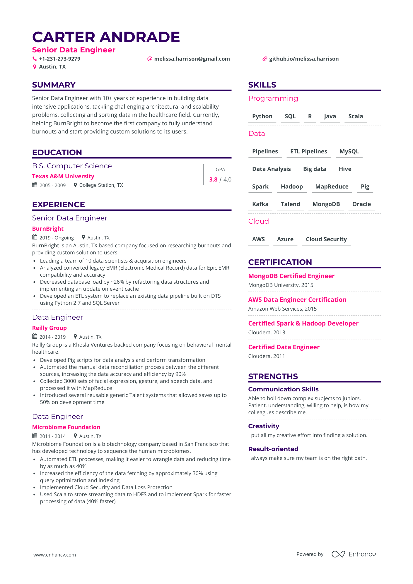 21 Data Engineer Resume Examples & Guide for 2024