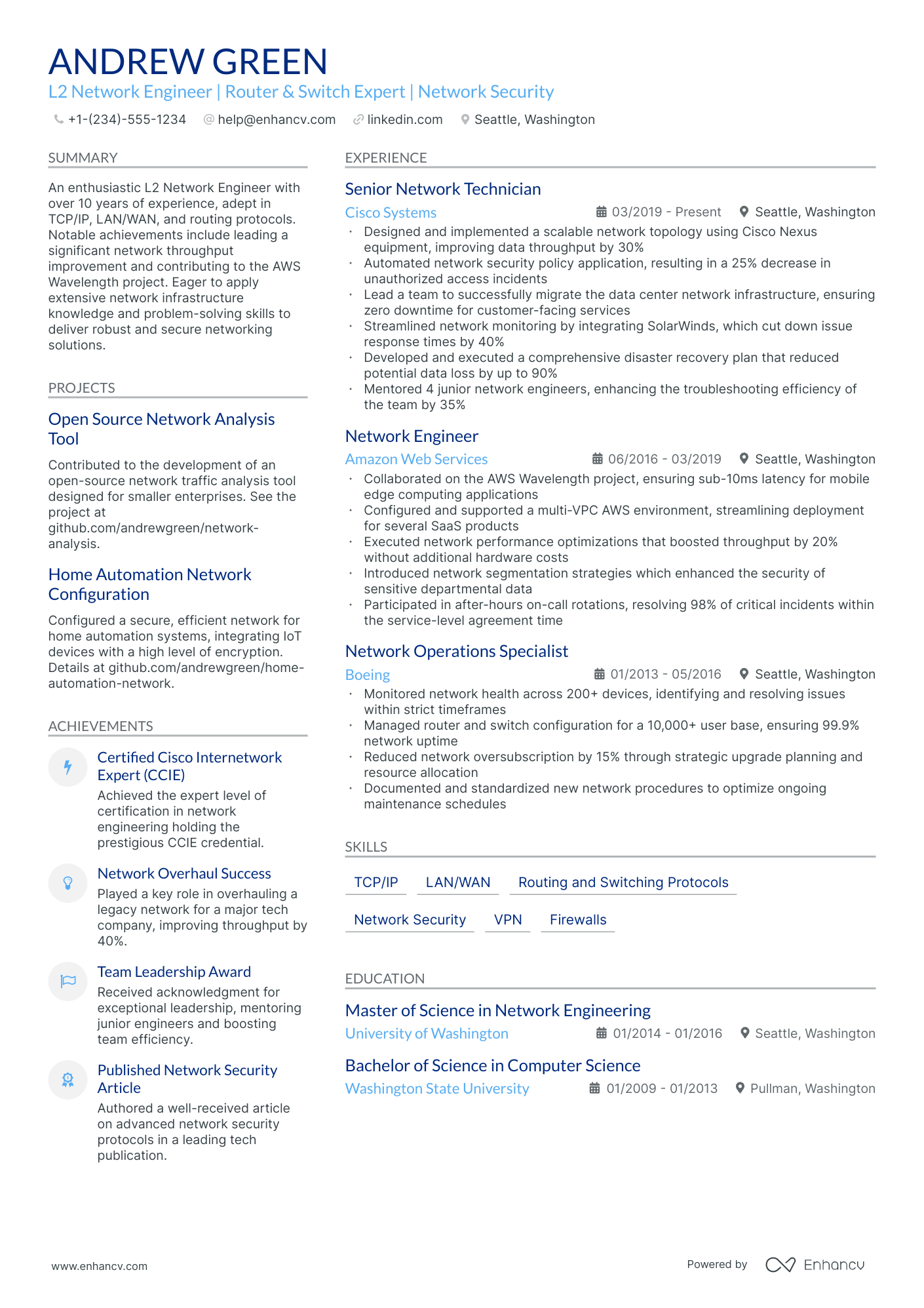 5 L2 Network Engineer Resume Examples & Guide for 2024