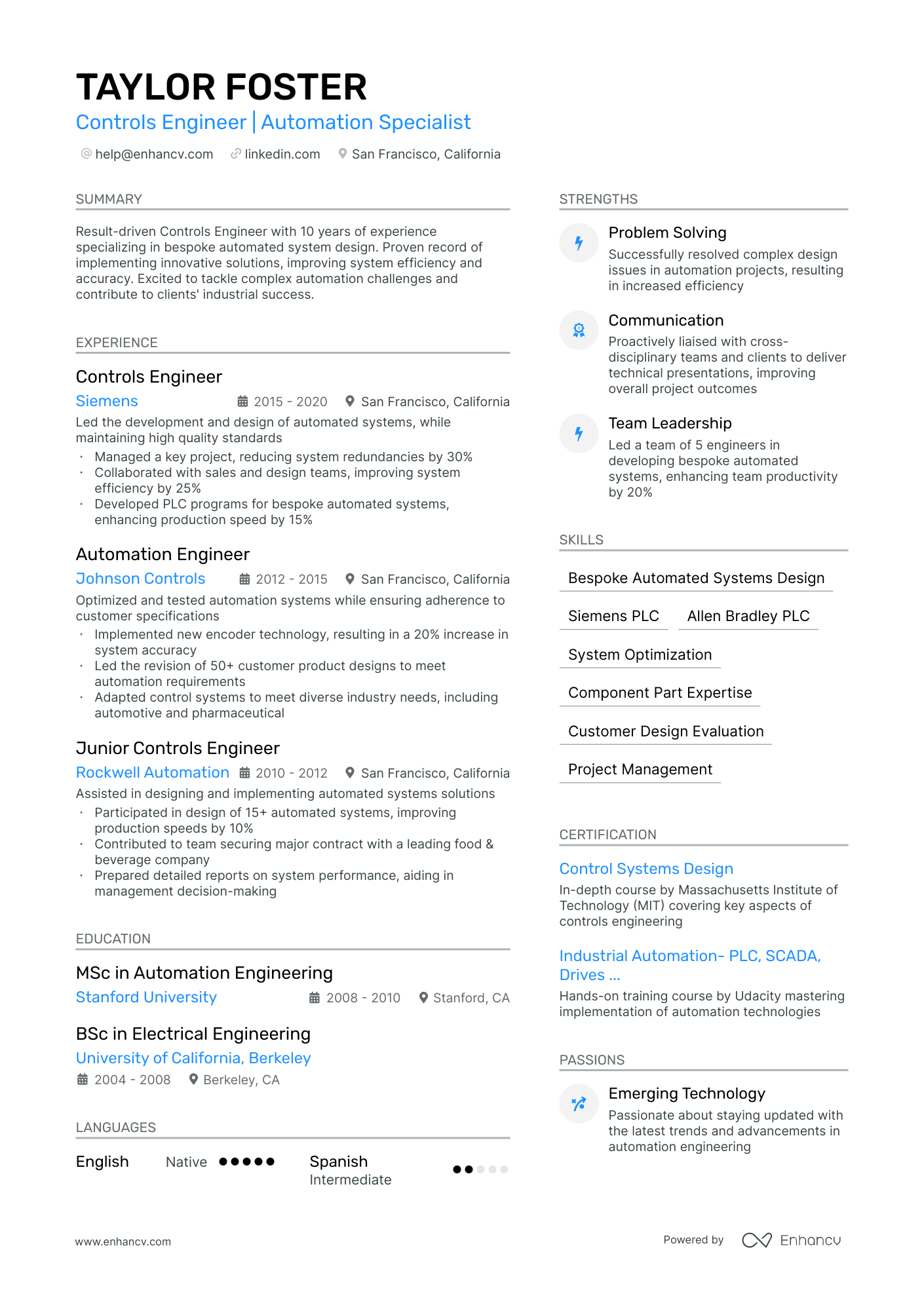 5 Controls Engineer Resume Examples & Guide for 2024