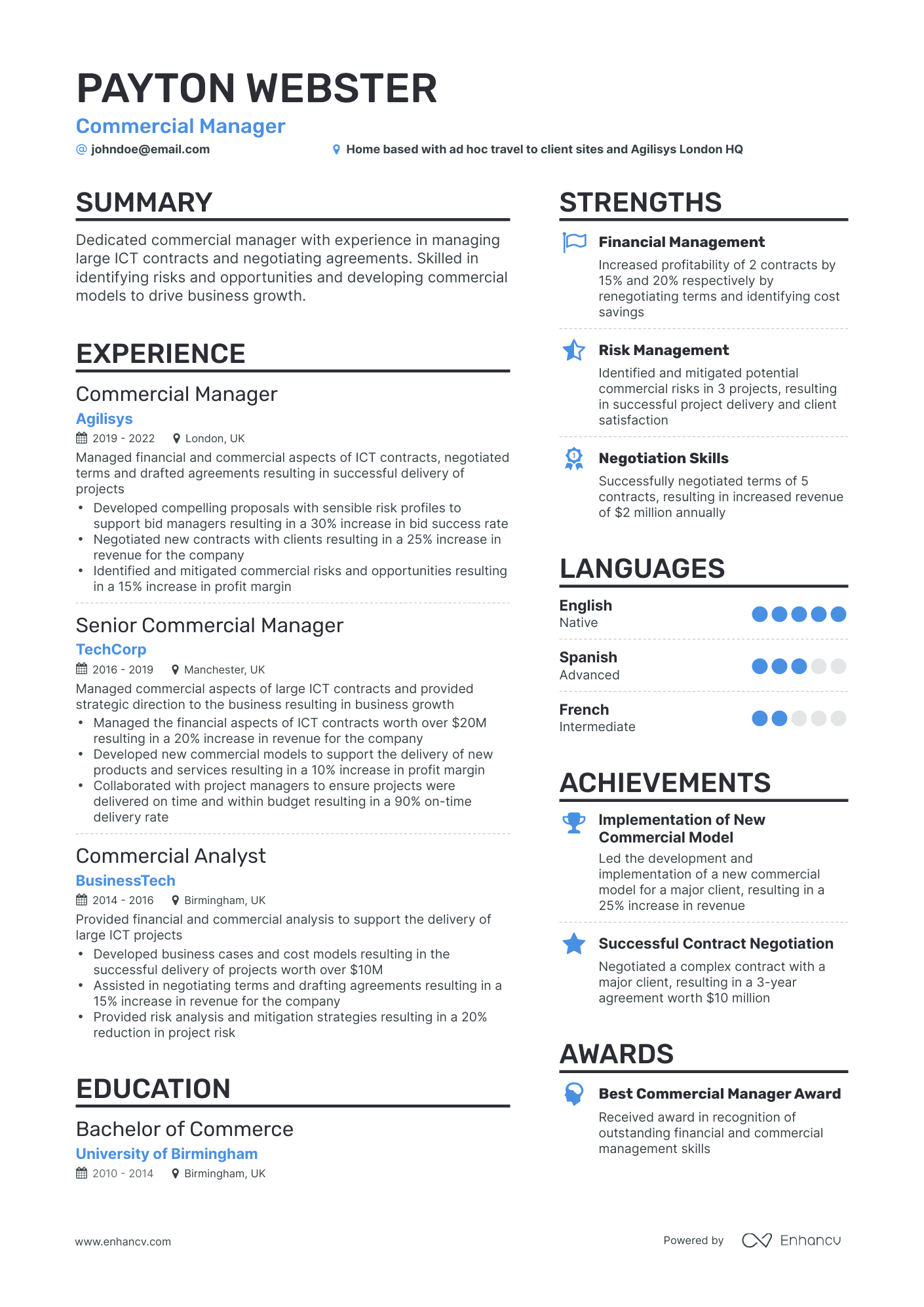 5 Commercial Manager Resume Examples & Guide for 2024