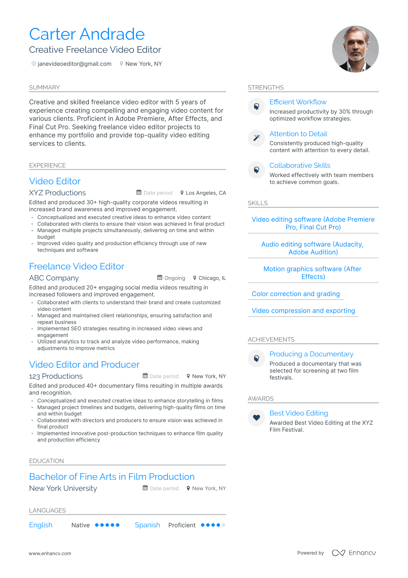 5 Freelance Video Editor Resume Examples & Guide for 2024