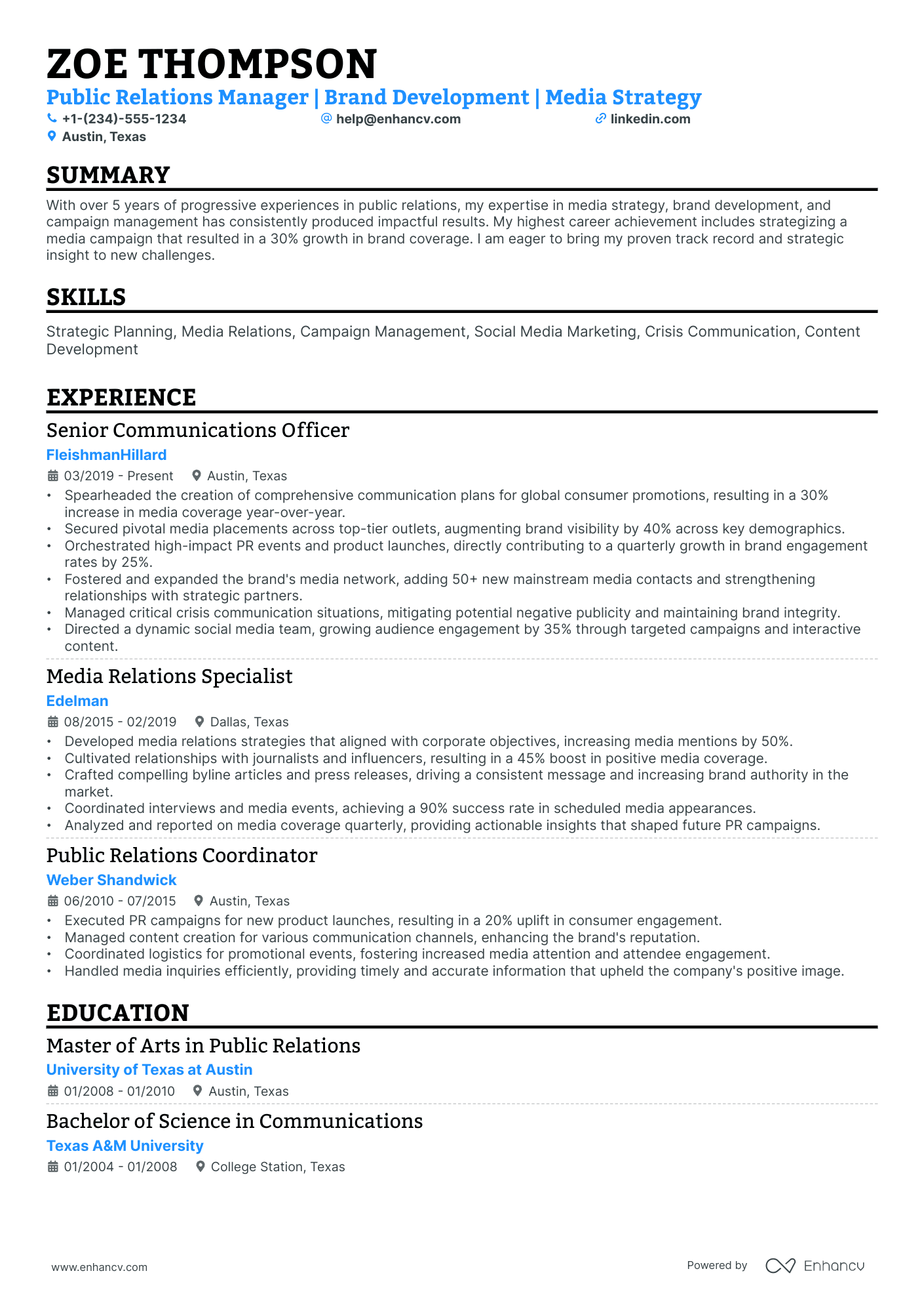 10 Public Relations Manager Resume Examples, Templates & Guide for 2026