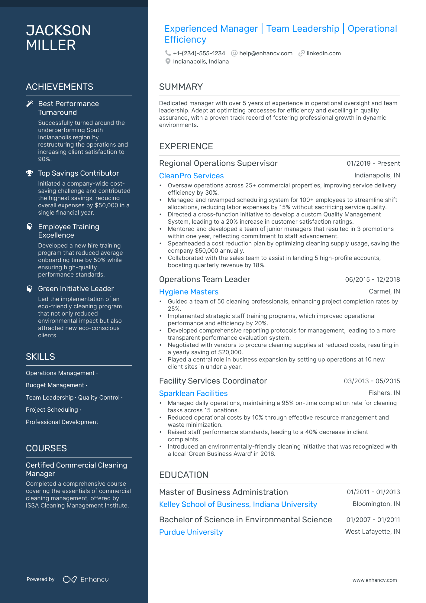 5 Cleaning Manager Resume Examples & Guide for 2024