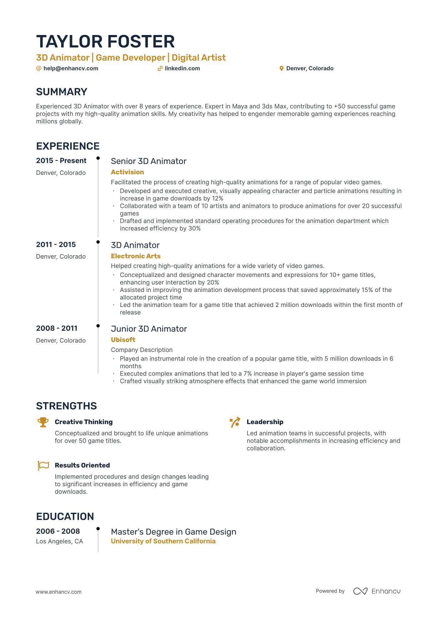 5 3D Animator Resume Examples & Guide for 2023