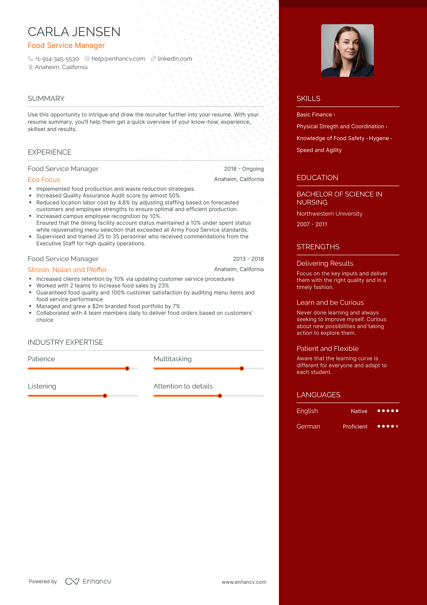 Food Service Manager Resume Examples & Guide for 2023 (Layout, Skills ...
