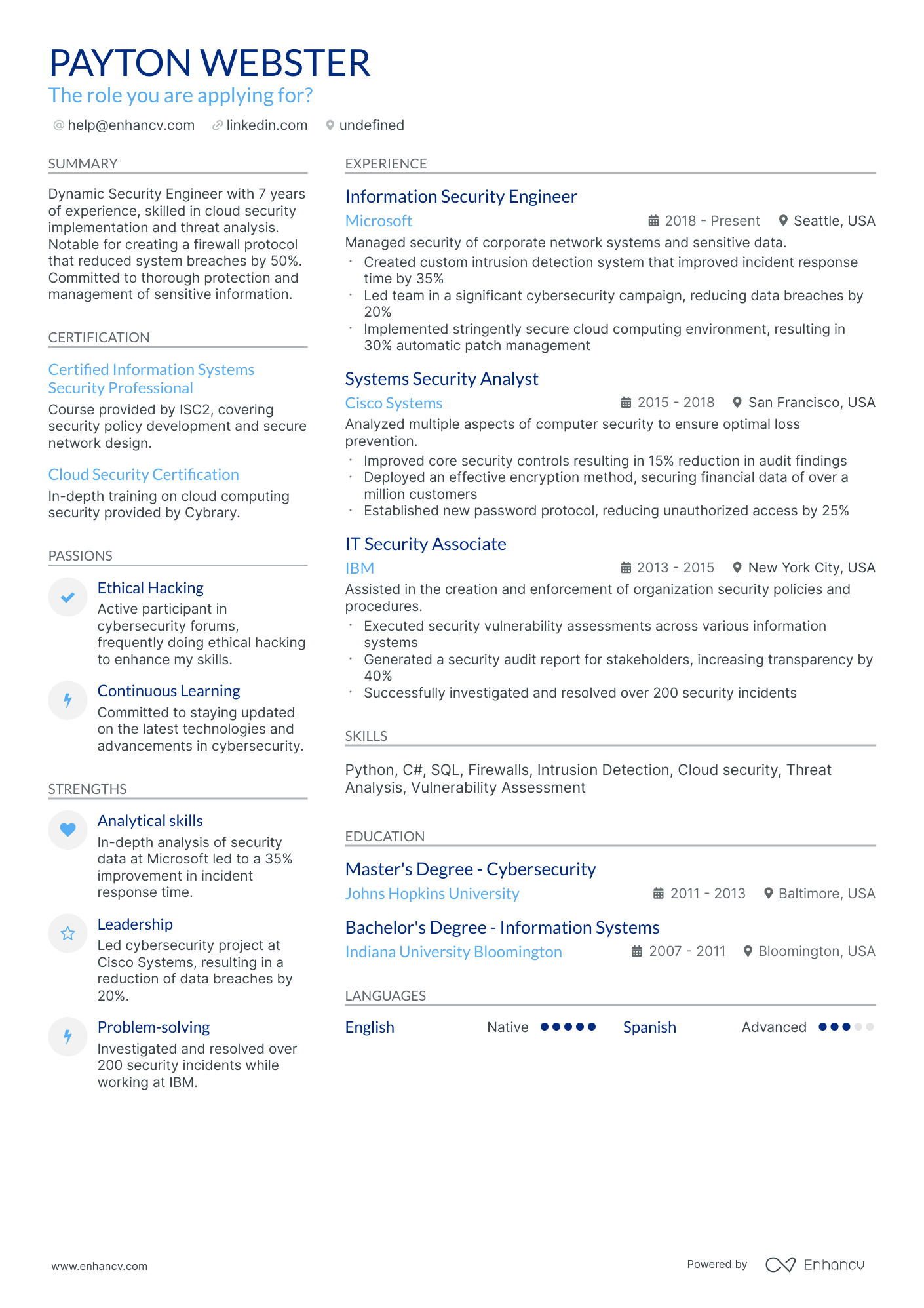 10 Information Security Engineer Resume Examples & Guide for 2026