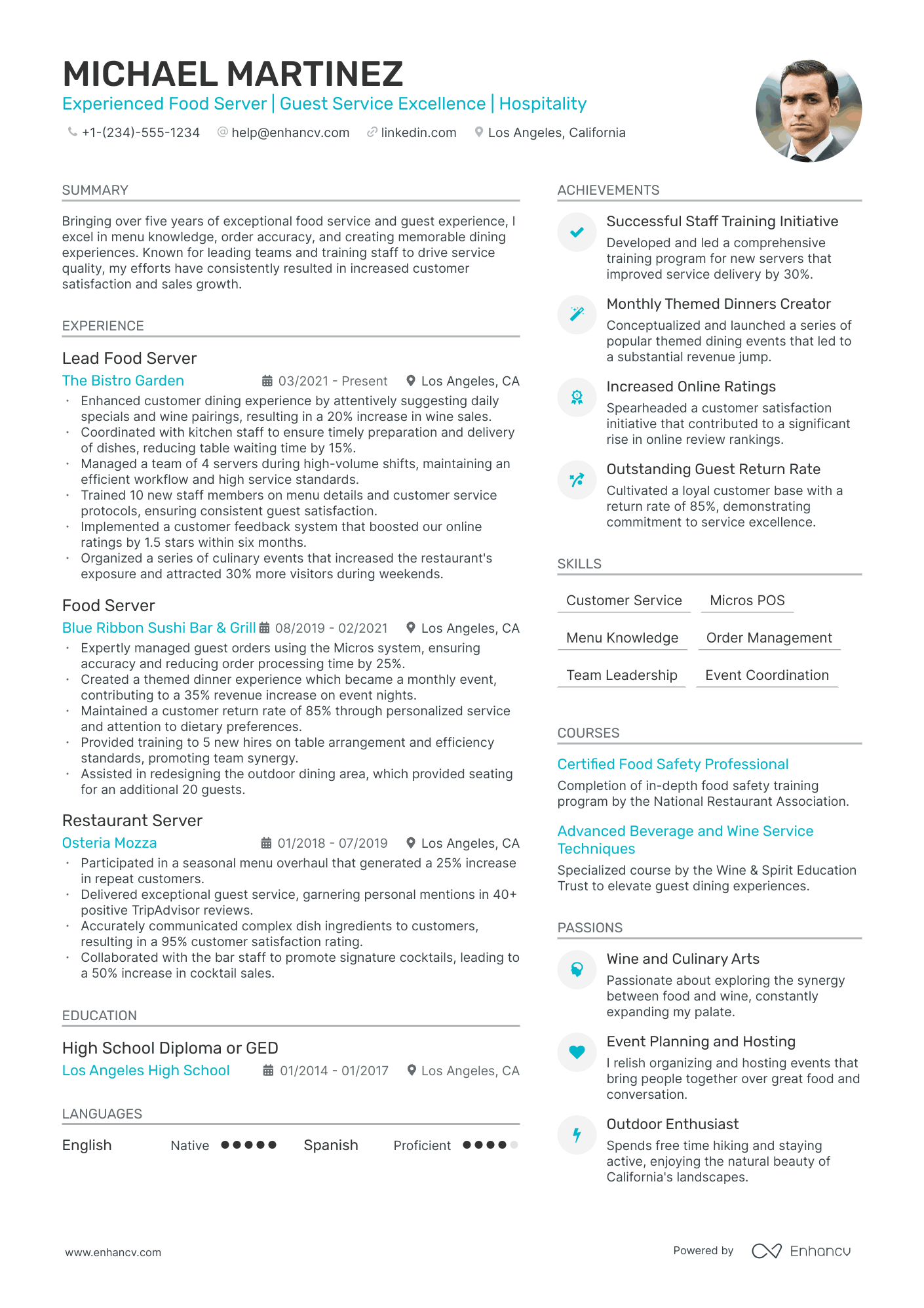 5 Food Server Resume Examples & Guide for 2024