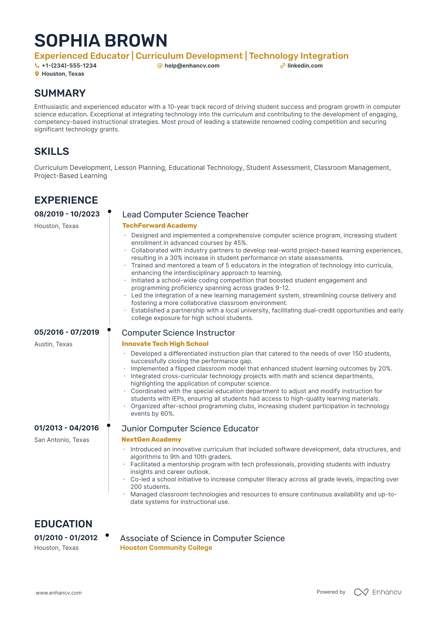10 Computer Science Teacher Resume Examples & Guide for 2025