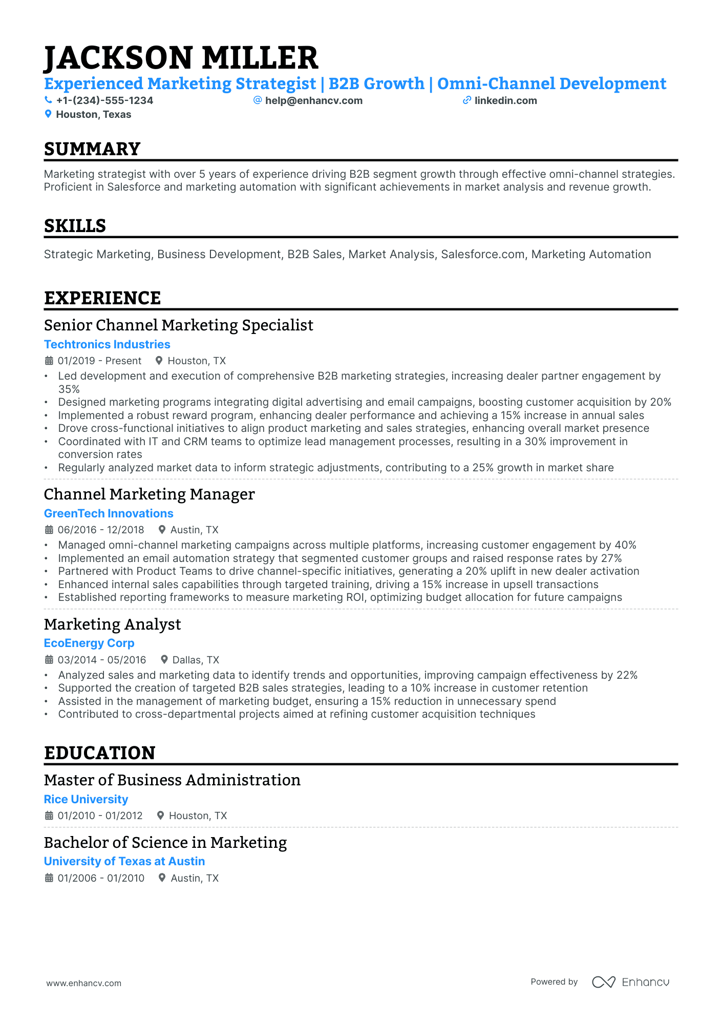 10 Channel Marketing Manager Resume Examples & Guide for 2026