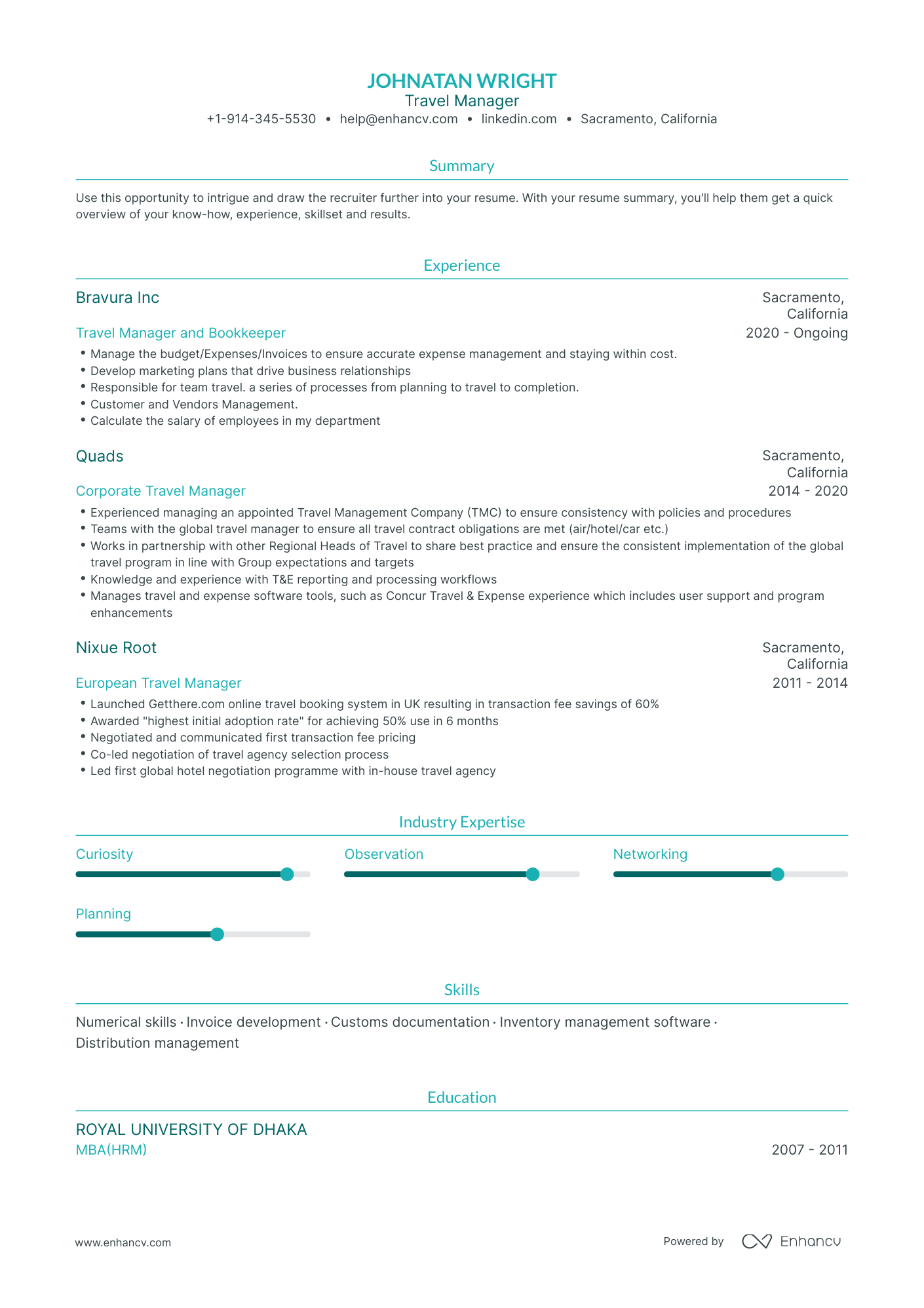 Travel Manager Resume Examples & Guide for 2023 (Layout, Skills ...