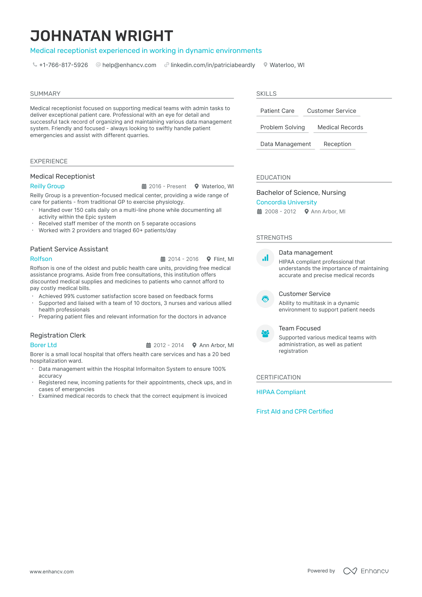 5 Medical receptionist Resume Examples & Guide for 2024