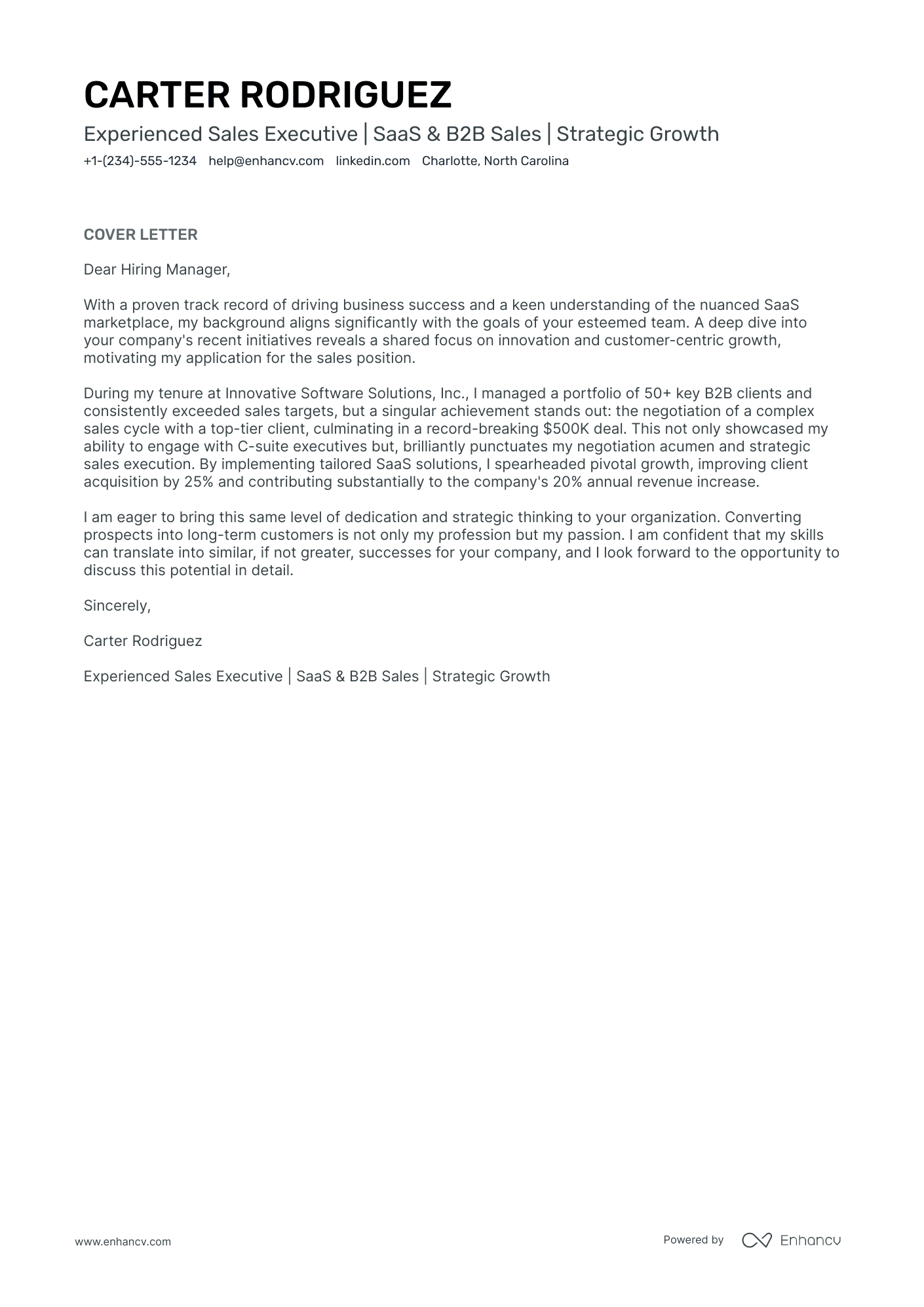 17 Professional Sales Cover Letter Examples and Template for 2025 | Enhancv