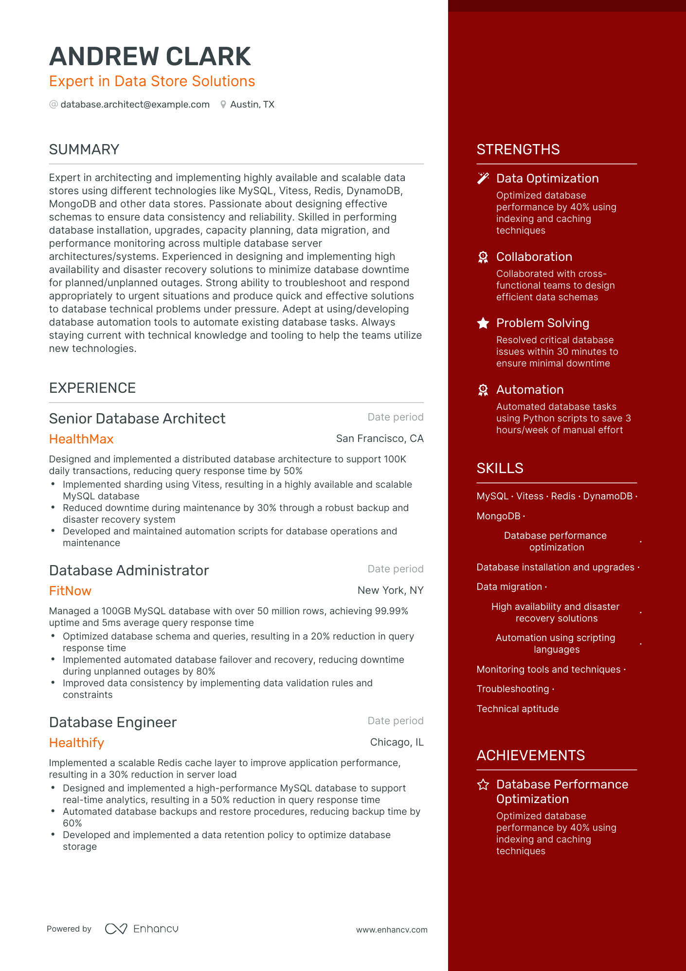 5 Database Architect Resume Examples & Guide for 2023